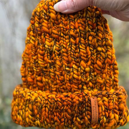 Mustard Orange Beanie, Merino PomPom Unisex Beanie