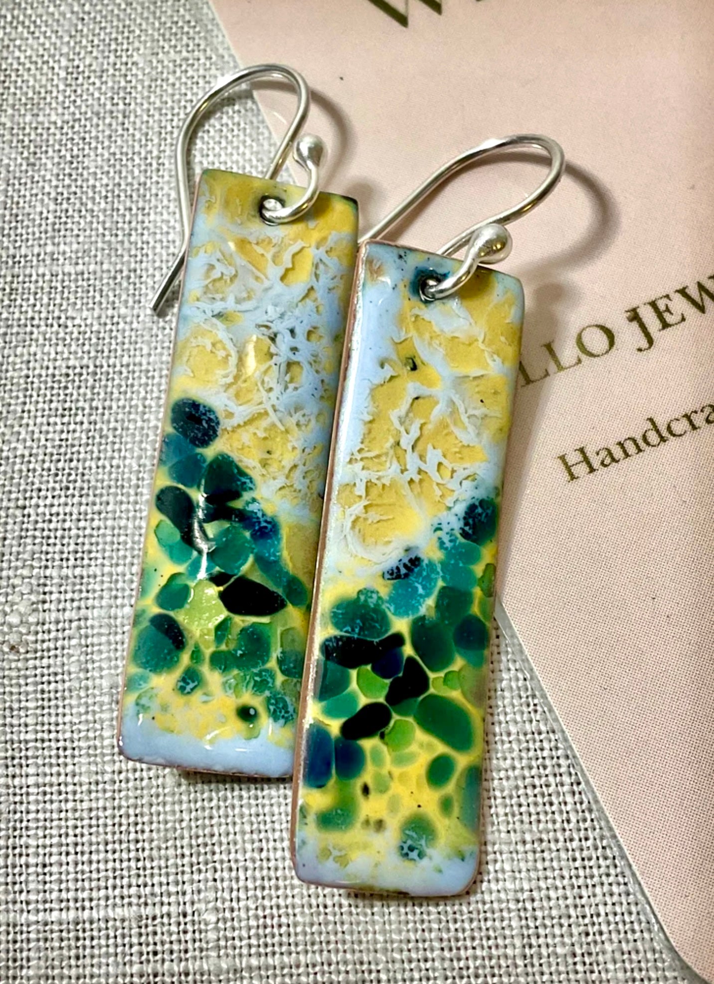 Sand and sea. Enamel earrings. Handmade