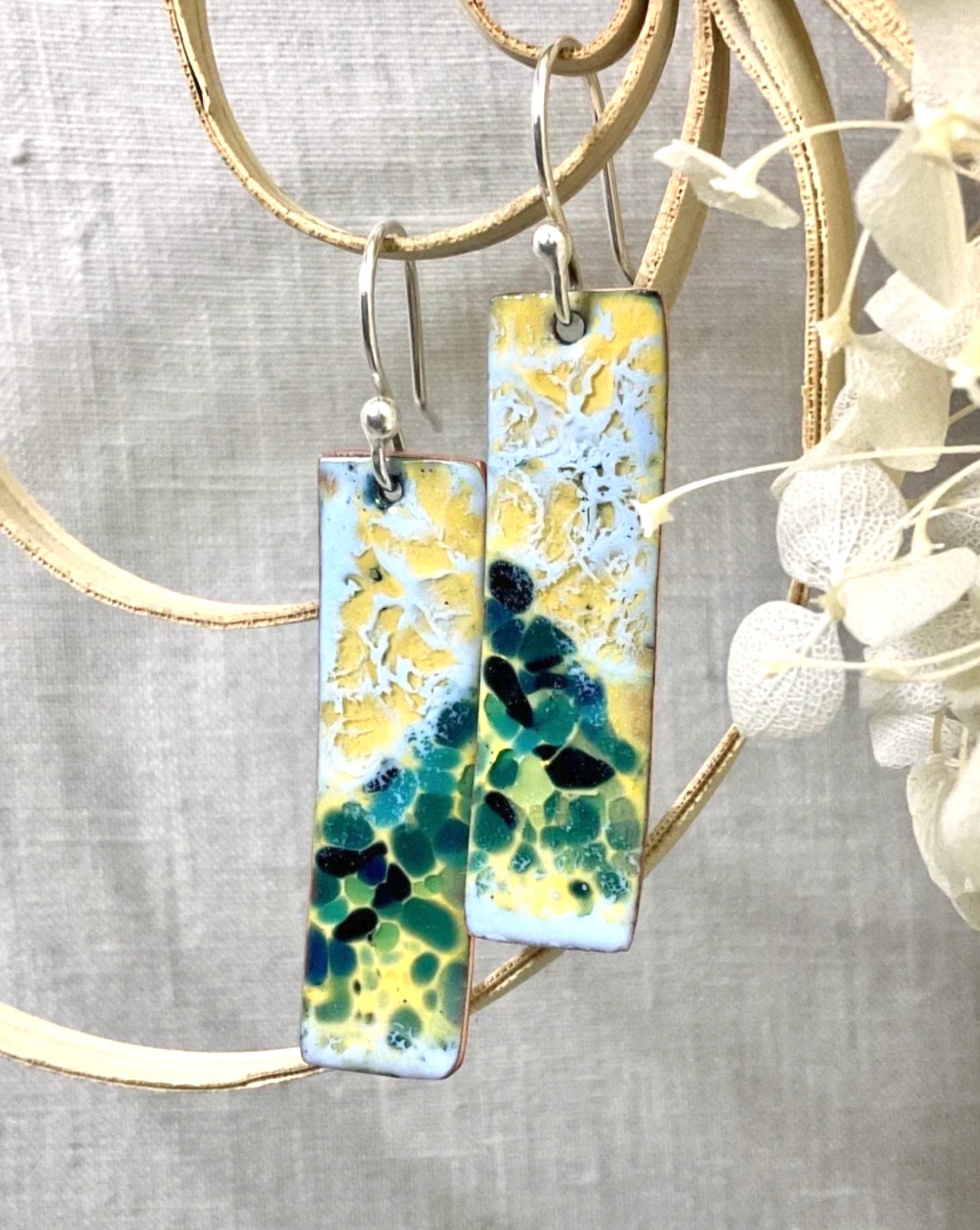 Sand and sea. Enamel earrings. Handmade