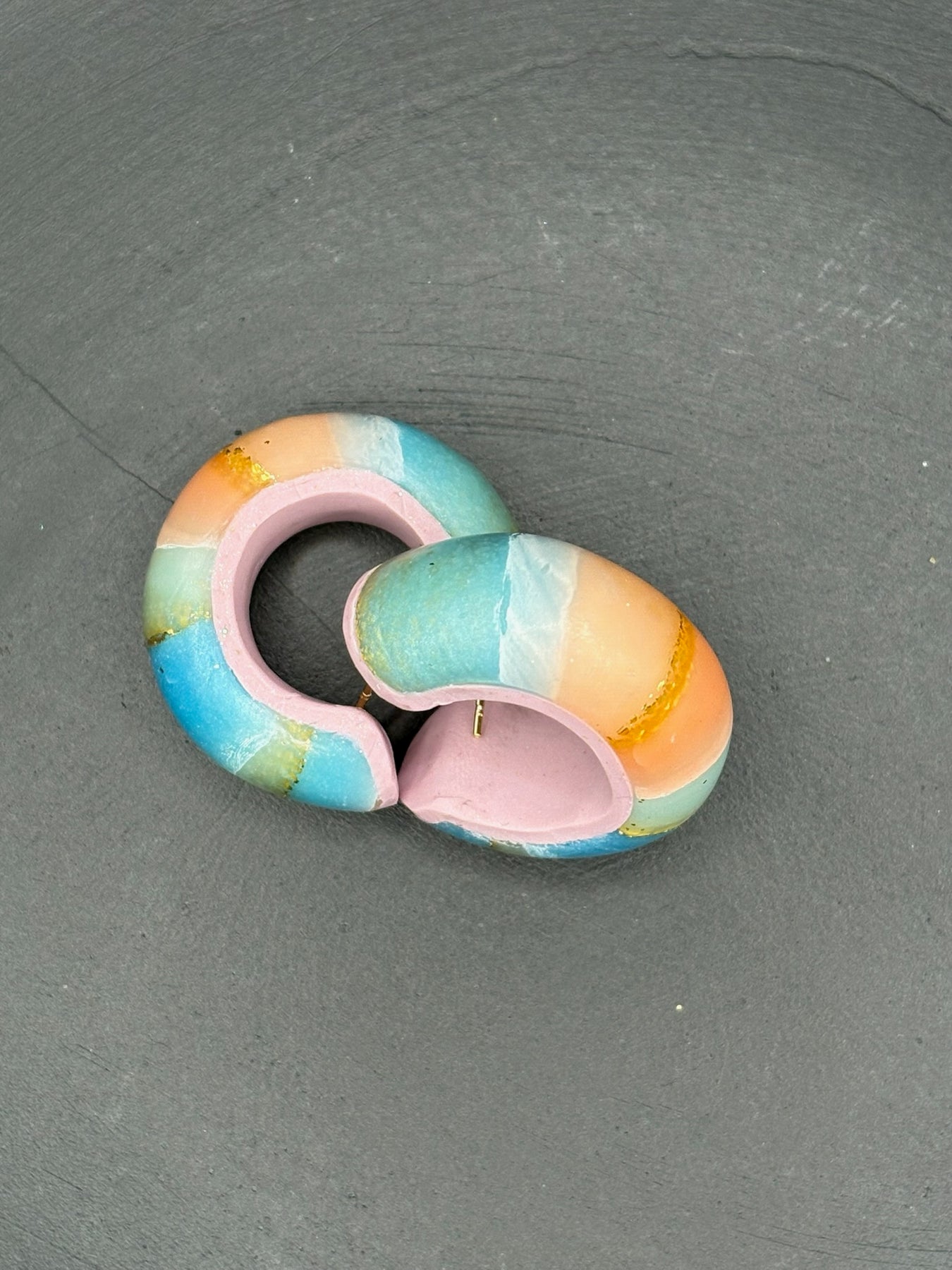 Peach and aqua hoop earrings