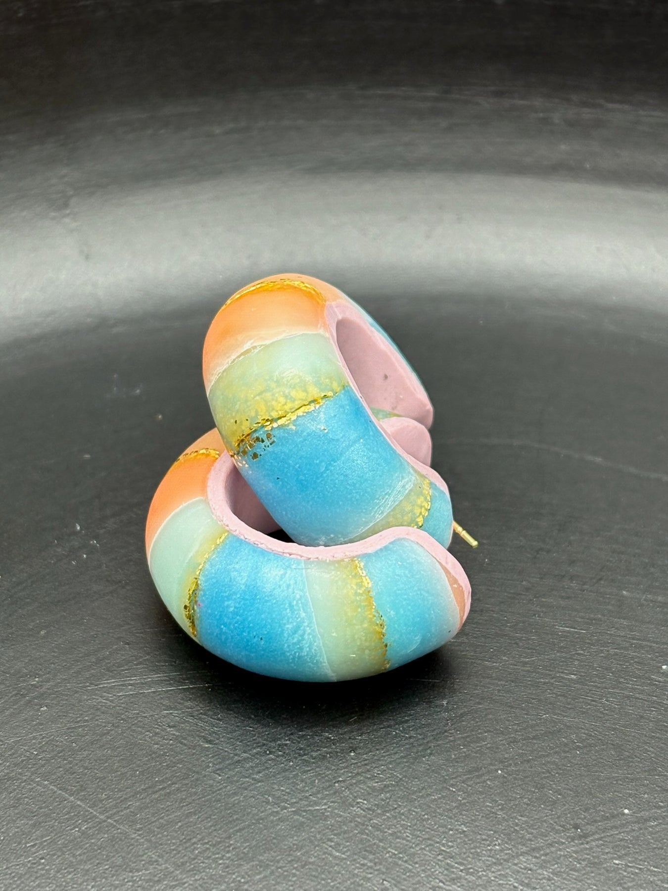 Peach and aqua hoop earrings