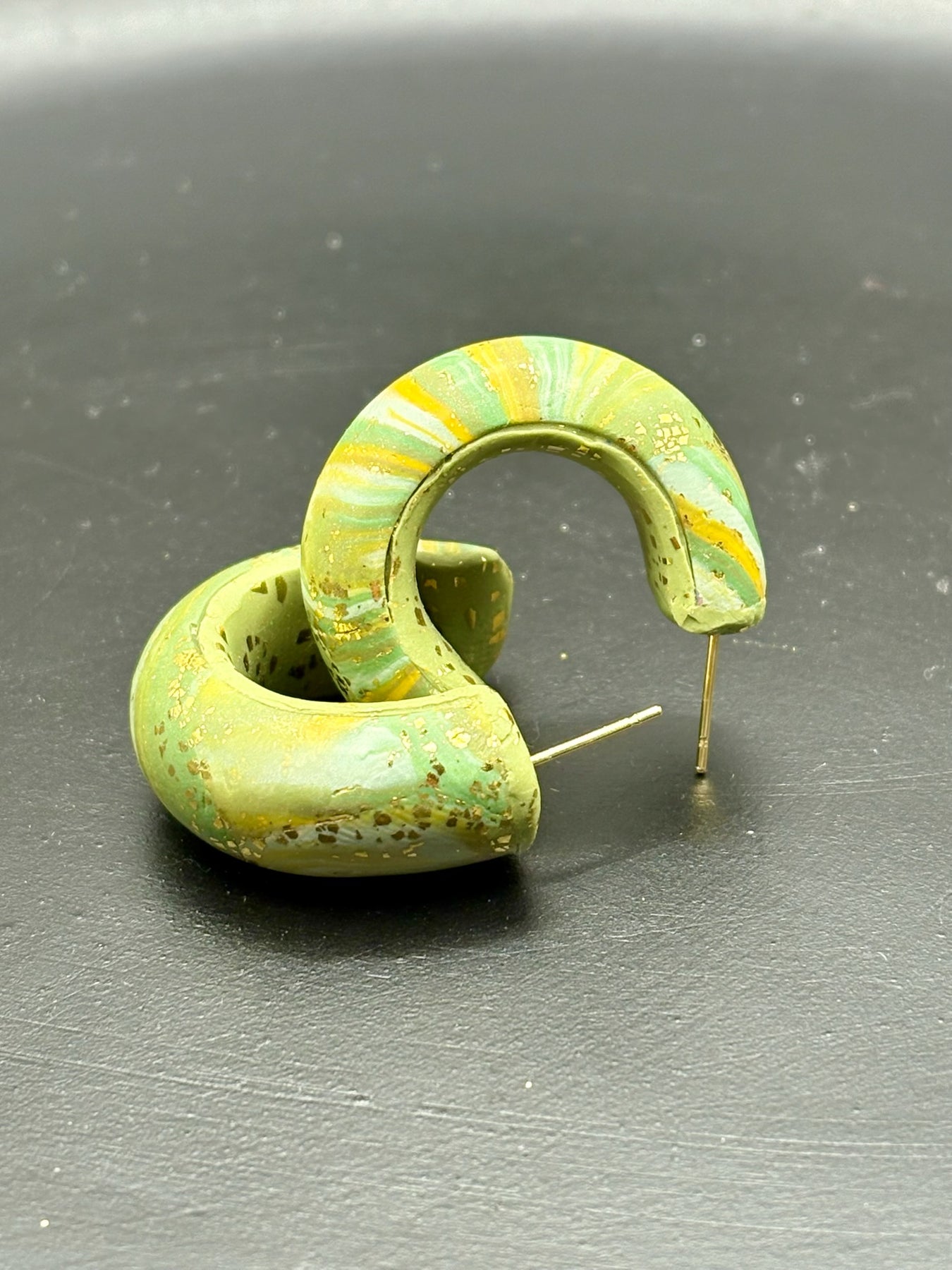 Green and Gold Hoop Earrings