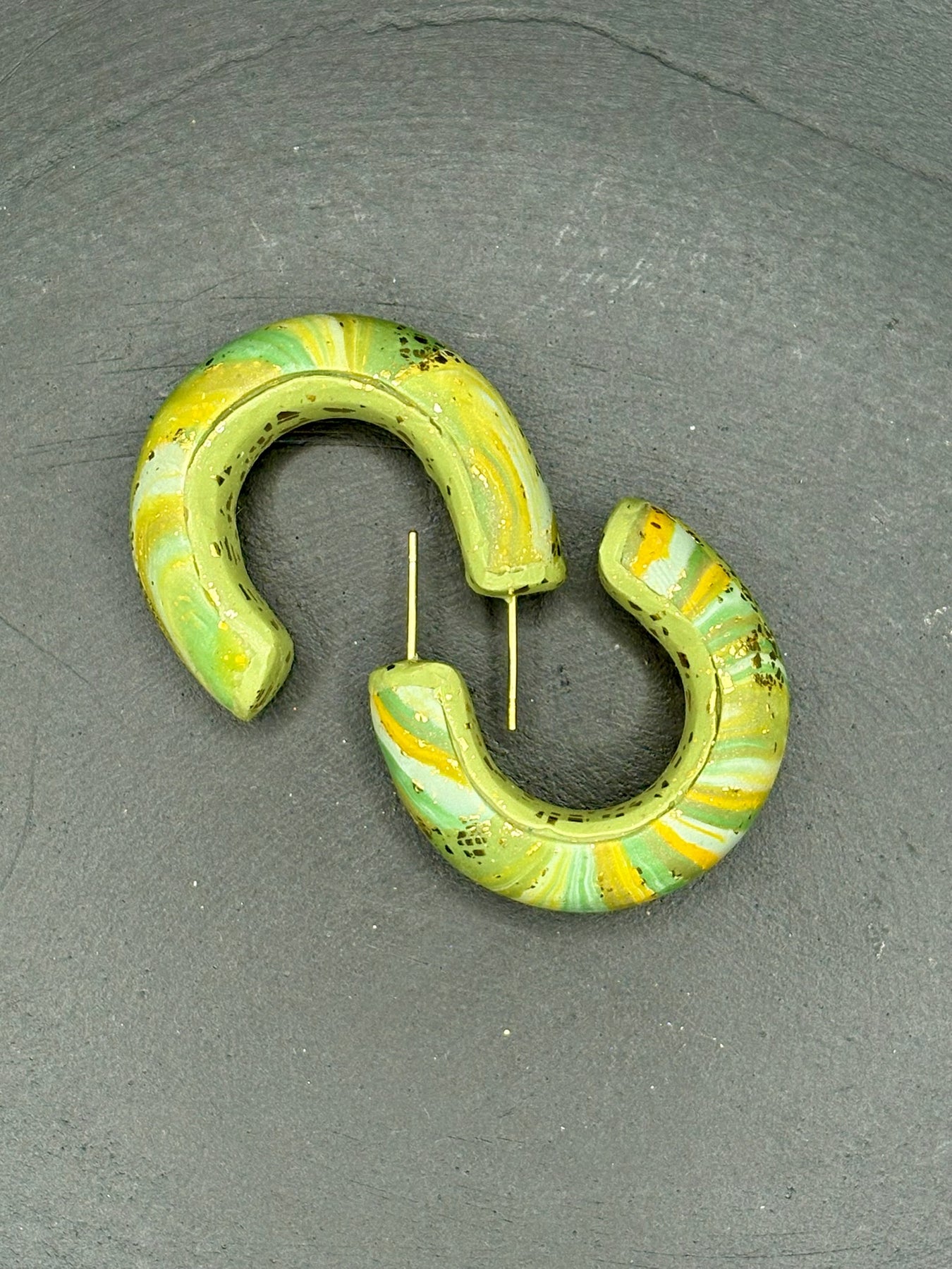 Green and Gold Hoop Earrings