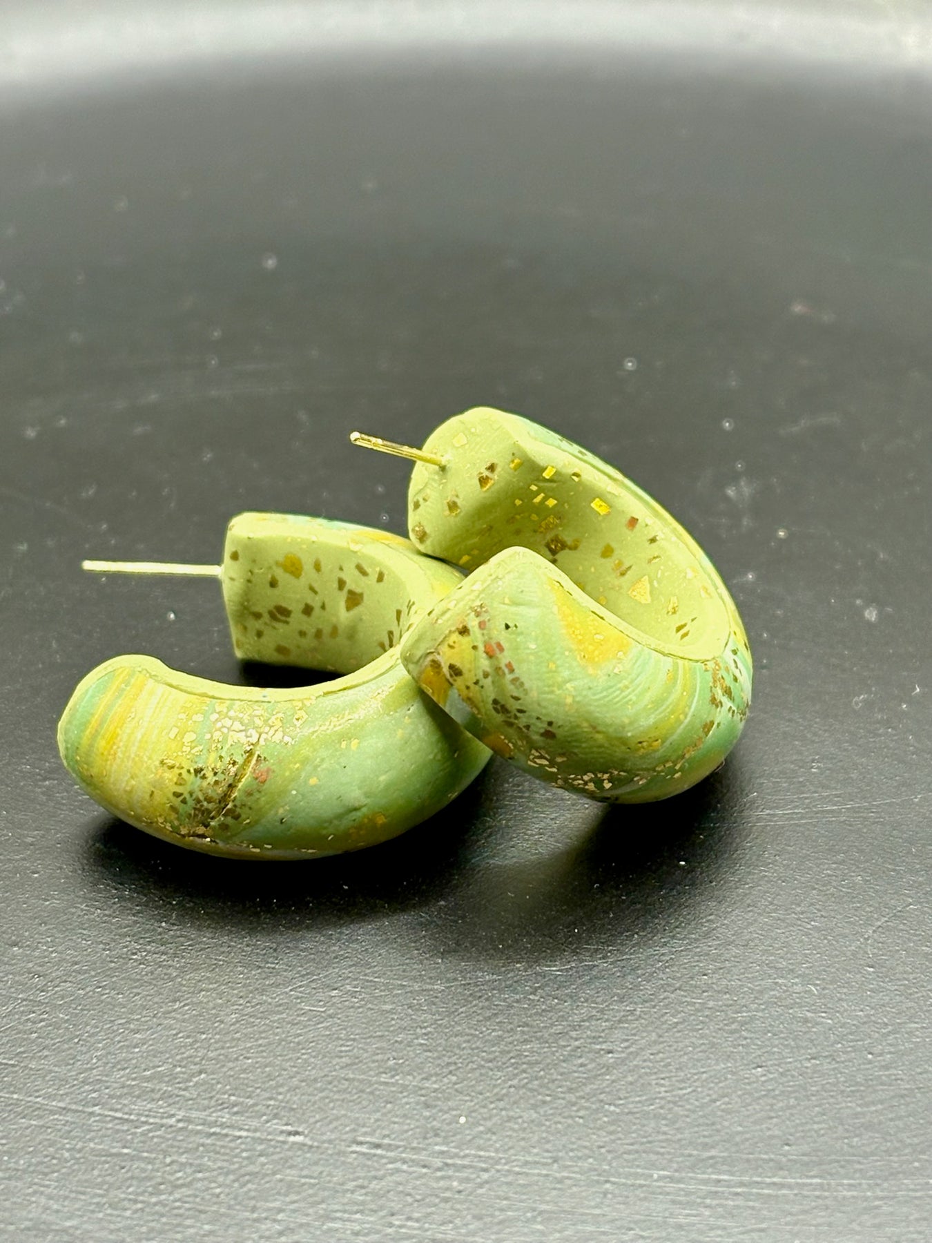 Green and Gold Hoop Earrings
