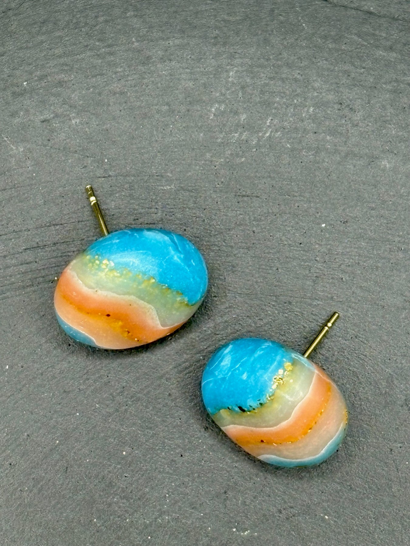 Peach and Aqua Stud Earrings