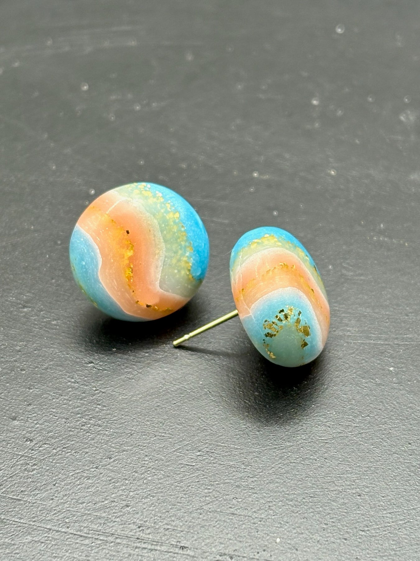 Peach and Aqua Stud Earrings