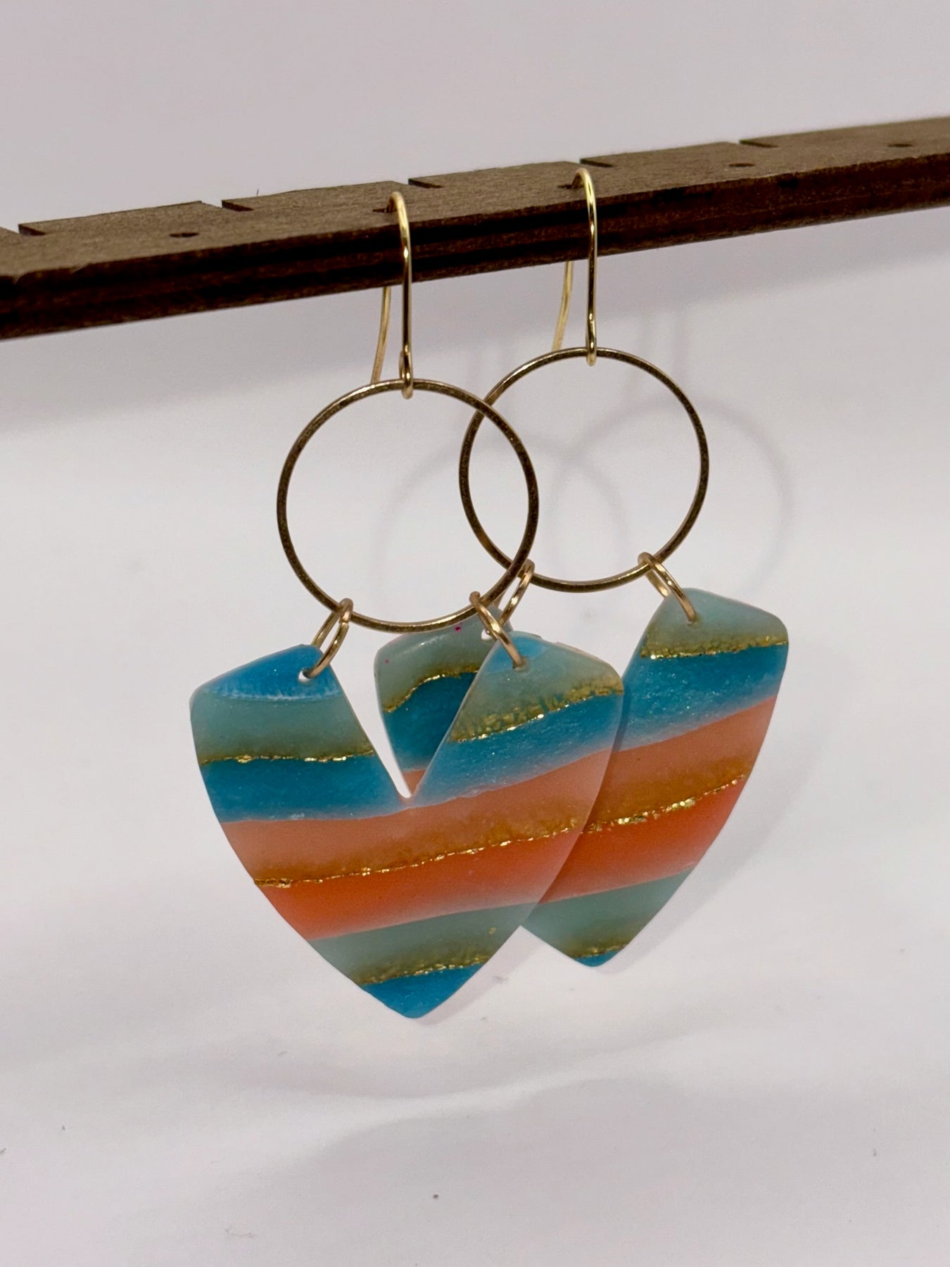 Peach and aqua dangle earrings