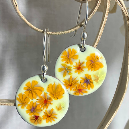 Yellow Millefiori flower earrings. Handmade.