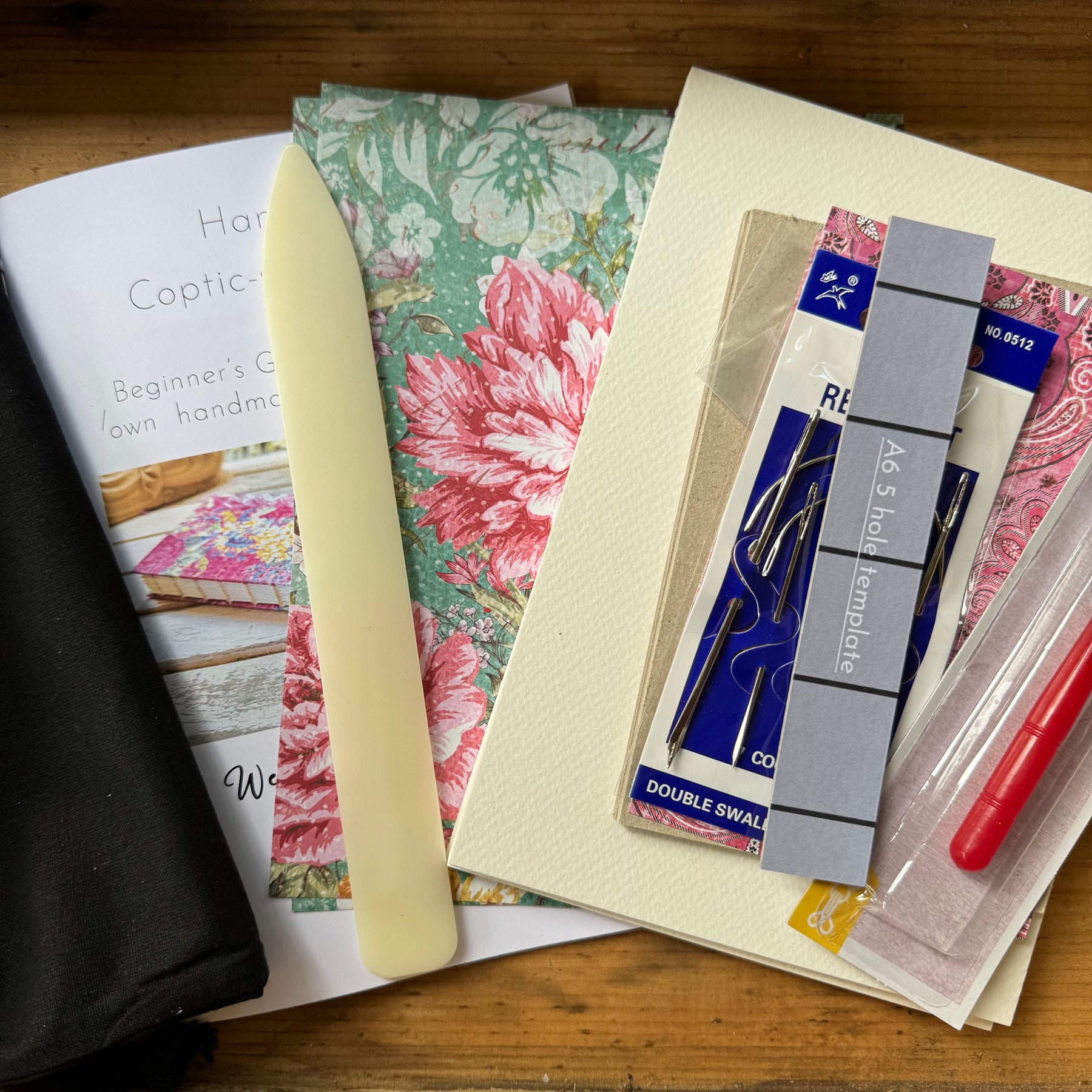 Kit - A6 Coptic Stitch Journal Green/pink