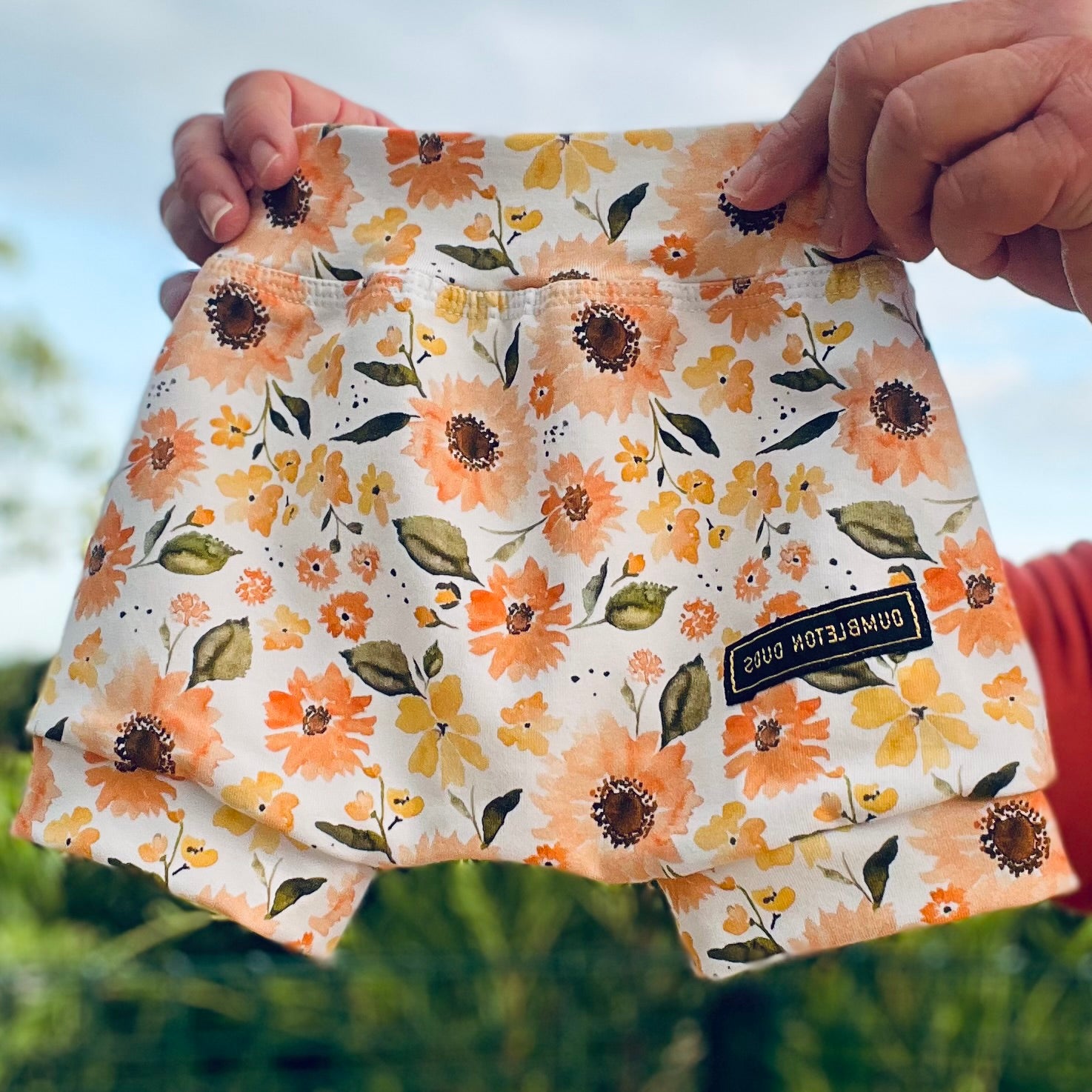 Sunflowers in Apricot | Size 2 only | Handmade Baby Pants by Dumbleton Duds | FREE Postage $50+