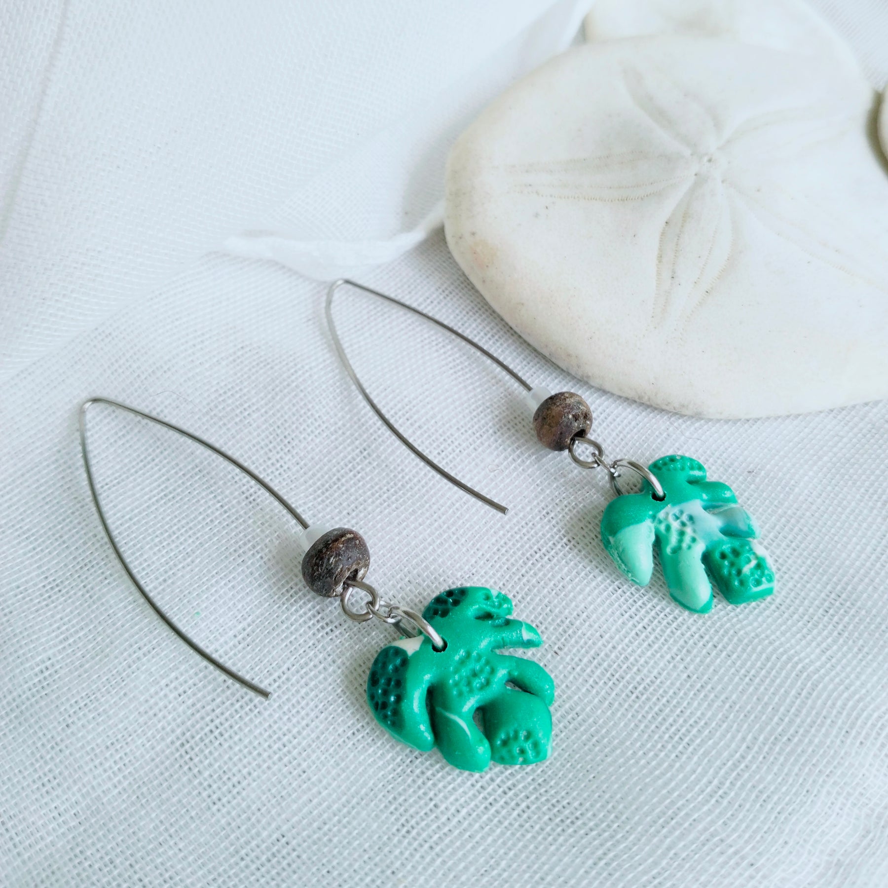 Earrings - "Monstera Sway" - Polymer Clay Monstera Leaf Dangle Earrings