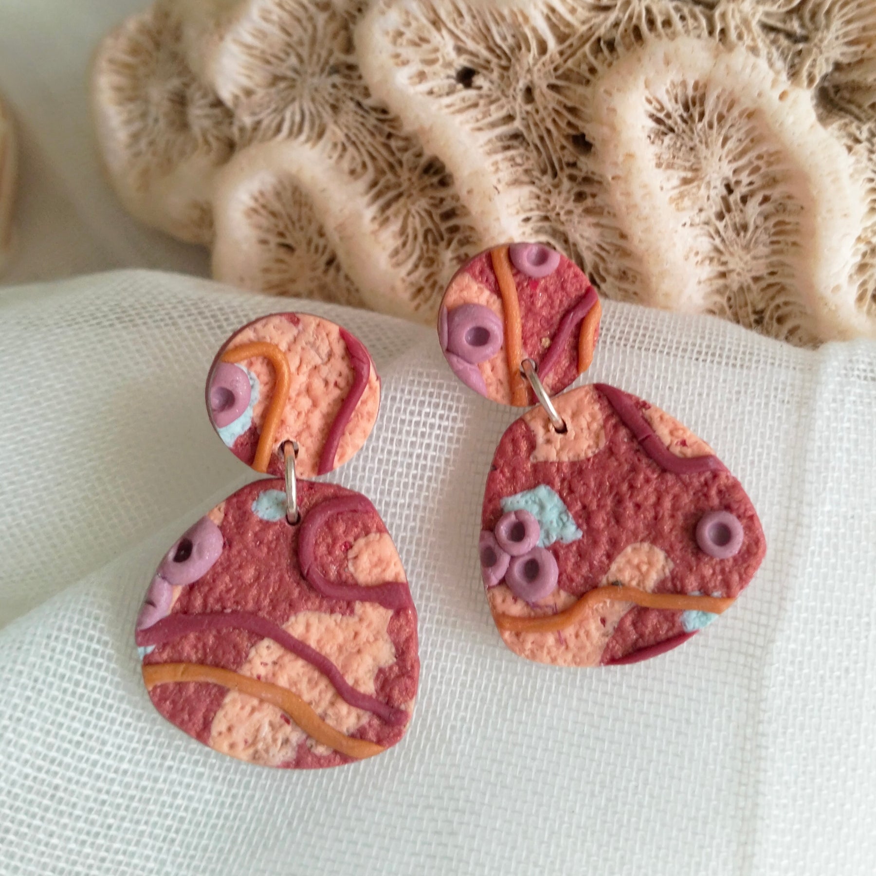 Earrings - Abstract Coral Collection - Polymer clay