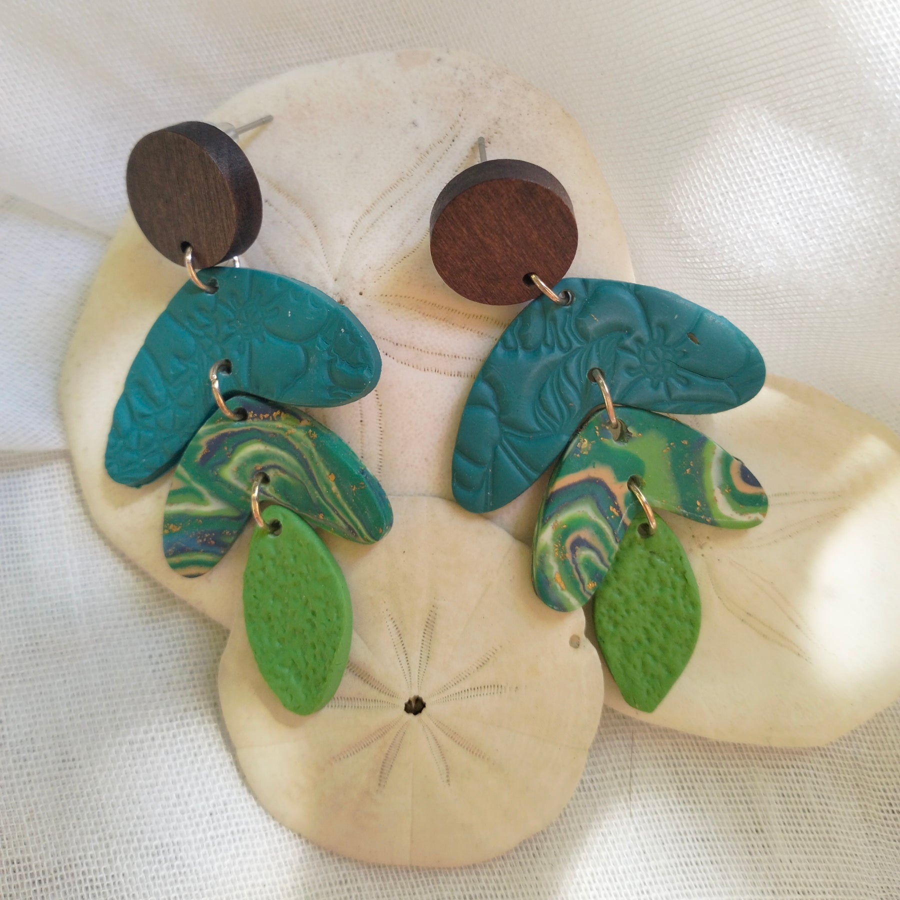 Earrings - "Emerald Tide Trinkets" - Artful Dangles