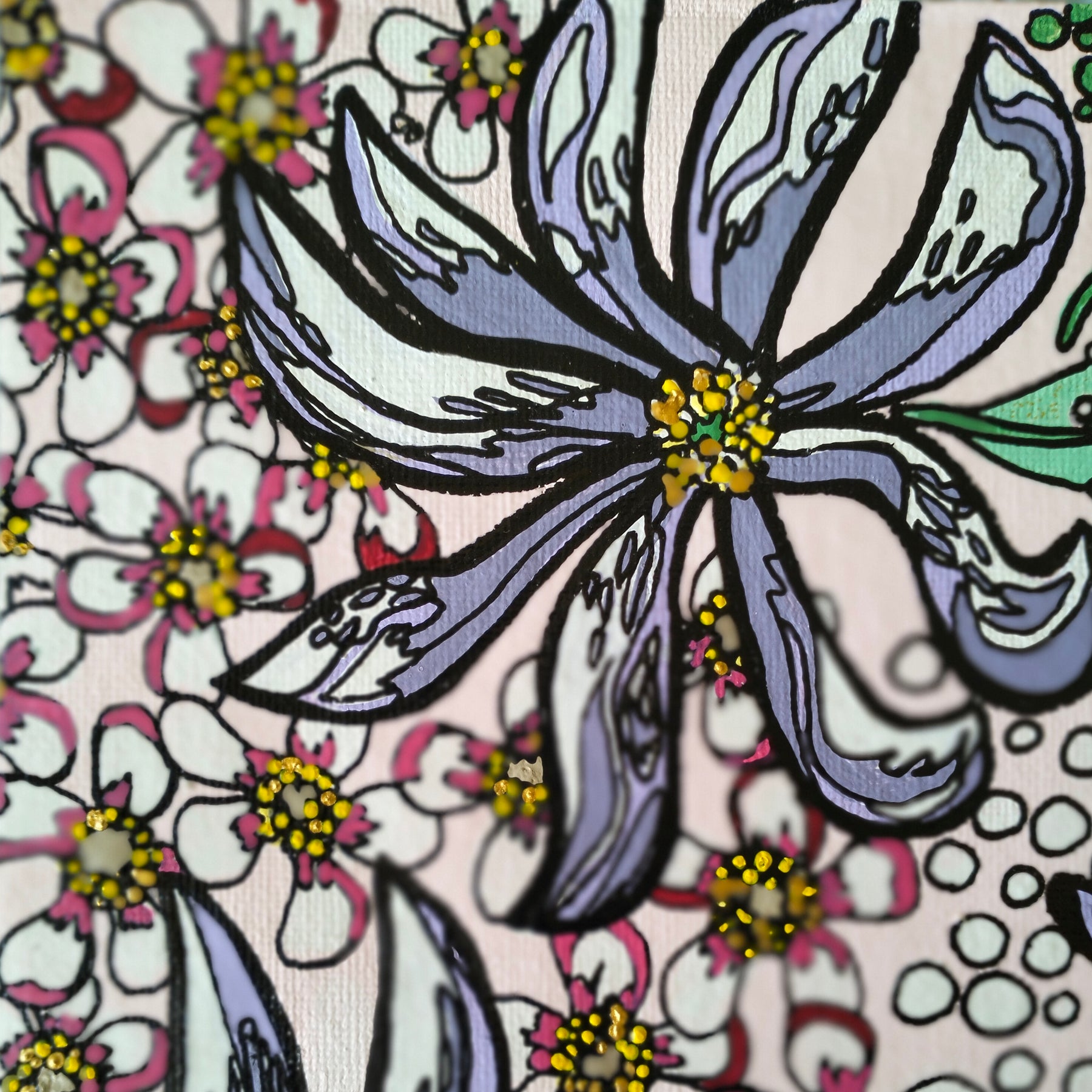 A4 ORIGINAL ARTWORK - "Magnolia Stellata and Pink Manuka" acrylic and latex abstract art