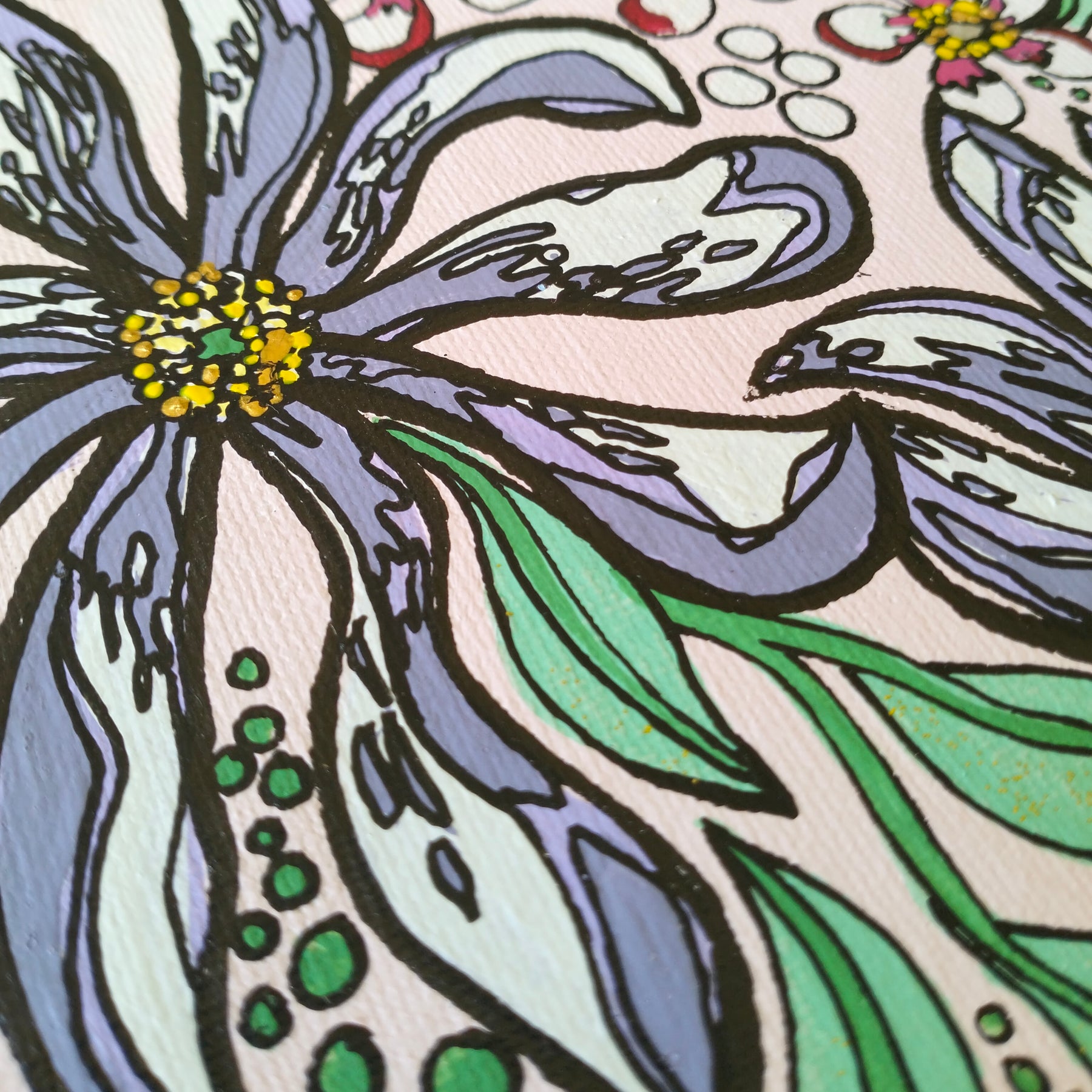 A4 ORIGINAL ARTWORK - "Magnolia Stellata and Pink Manuka" acrylic and latex abstract art
