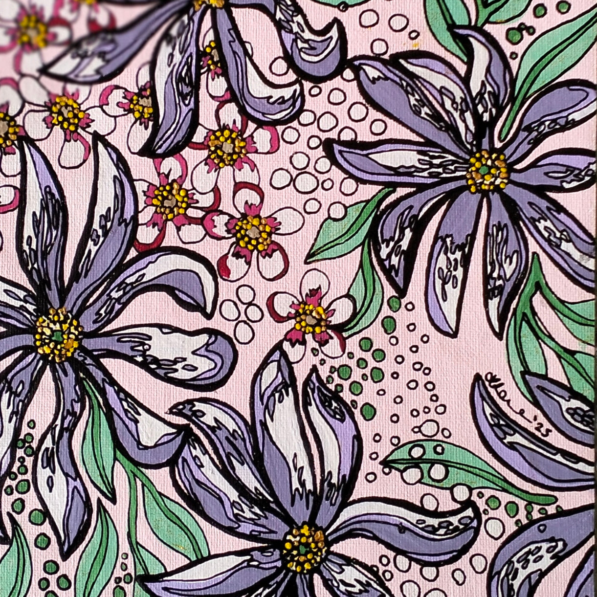 A4 ORIGINAL ARTWORK - "Magnolia Stellata and Pink Manuka" acrylic and latex abstract art
