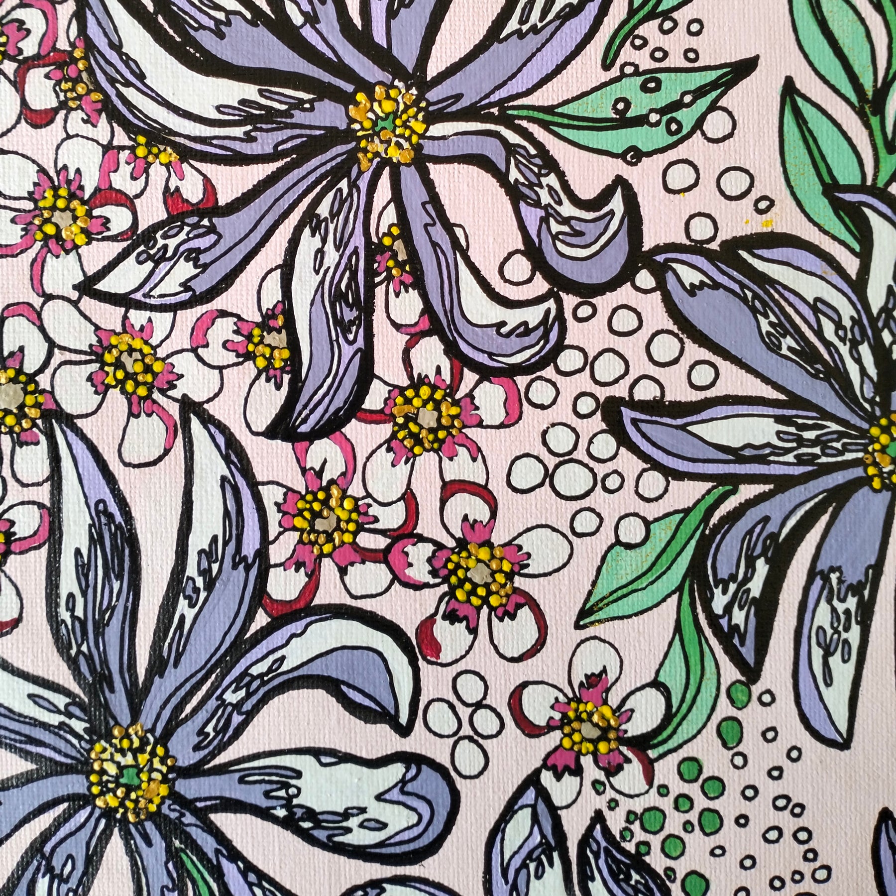 A4 ORIGINAL ARTWORK - "Magnolia Stellata and Pink Manuka" acrylic and latex abstract art