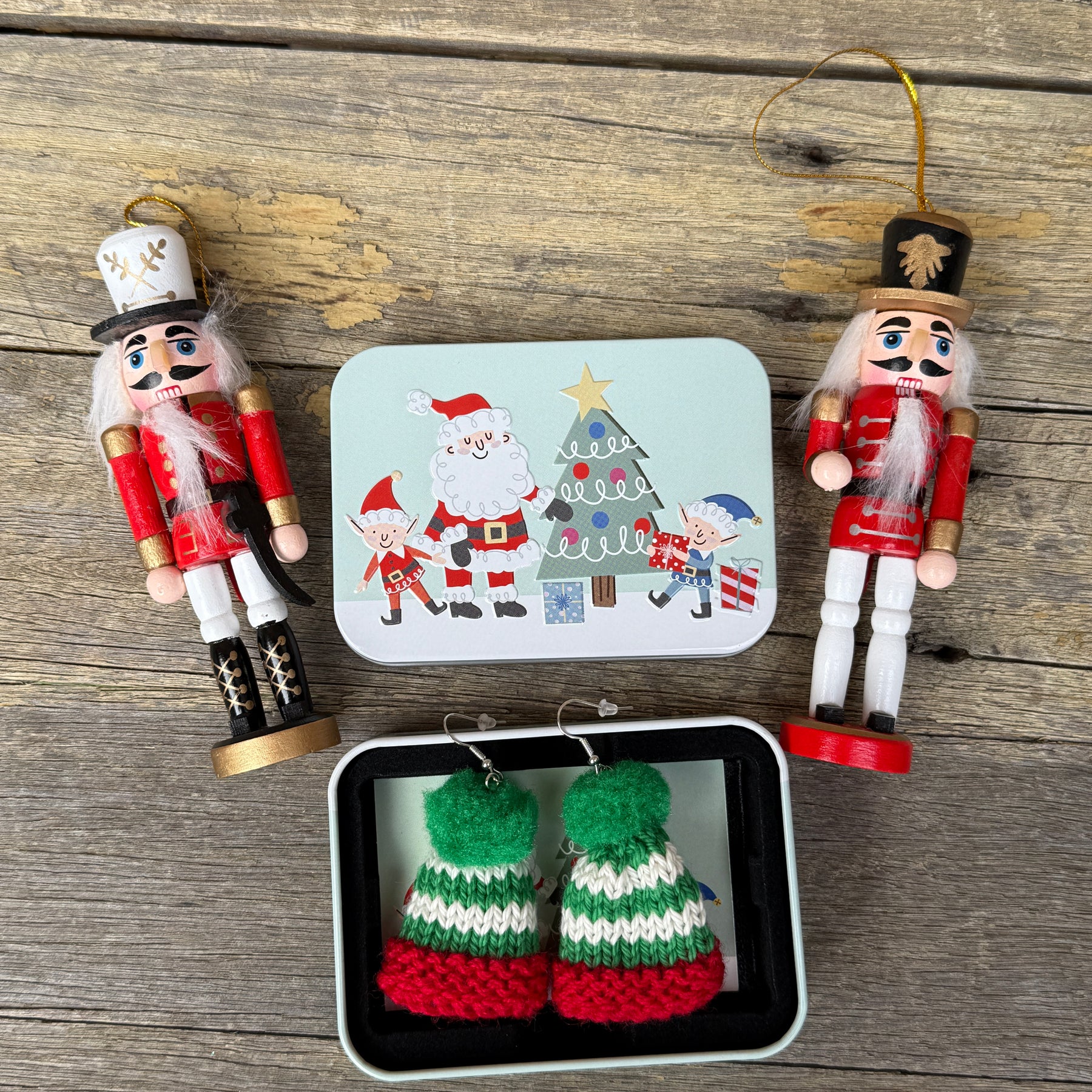 Christmas Beanie Earrings, Hand Knitted Mini Beanies