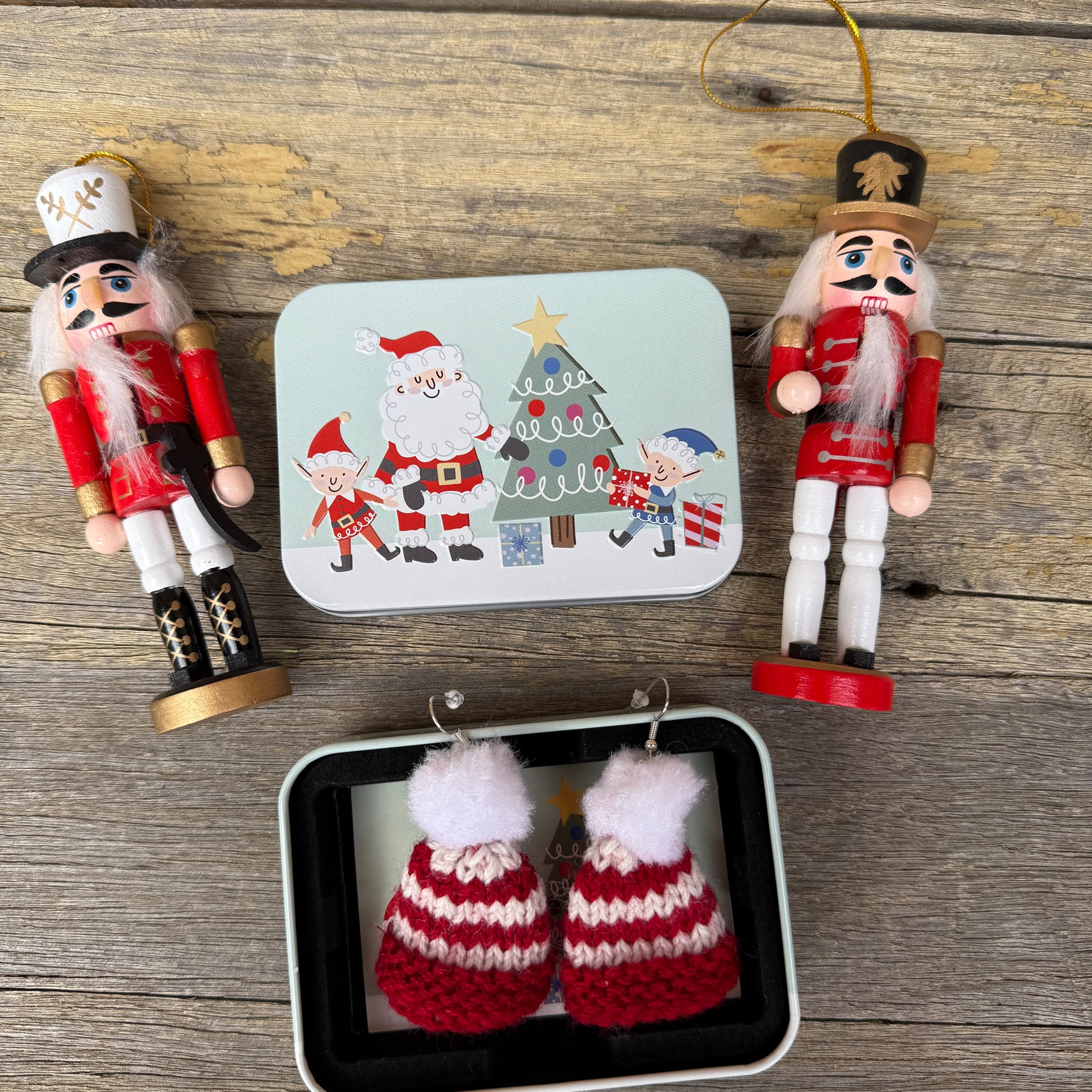 Christmas Beanie Earrings, Hand Knitted Mini Beanies