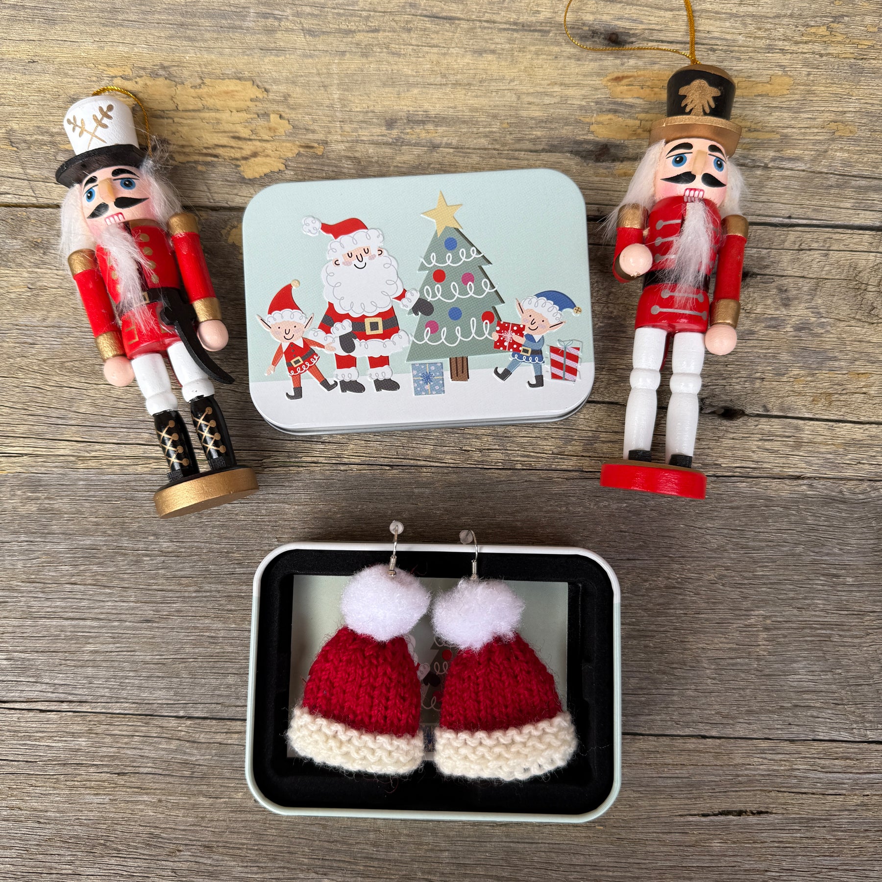 Christmas Beanie Earrings, Hand Knitted Mini Beanies