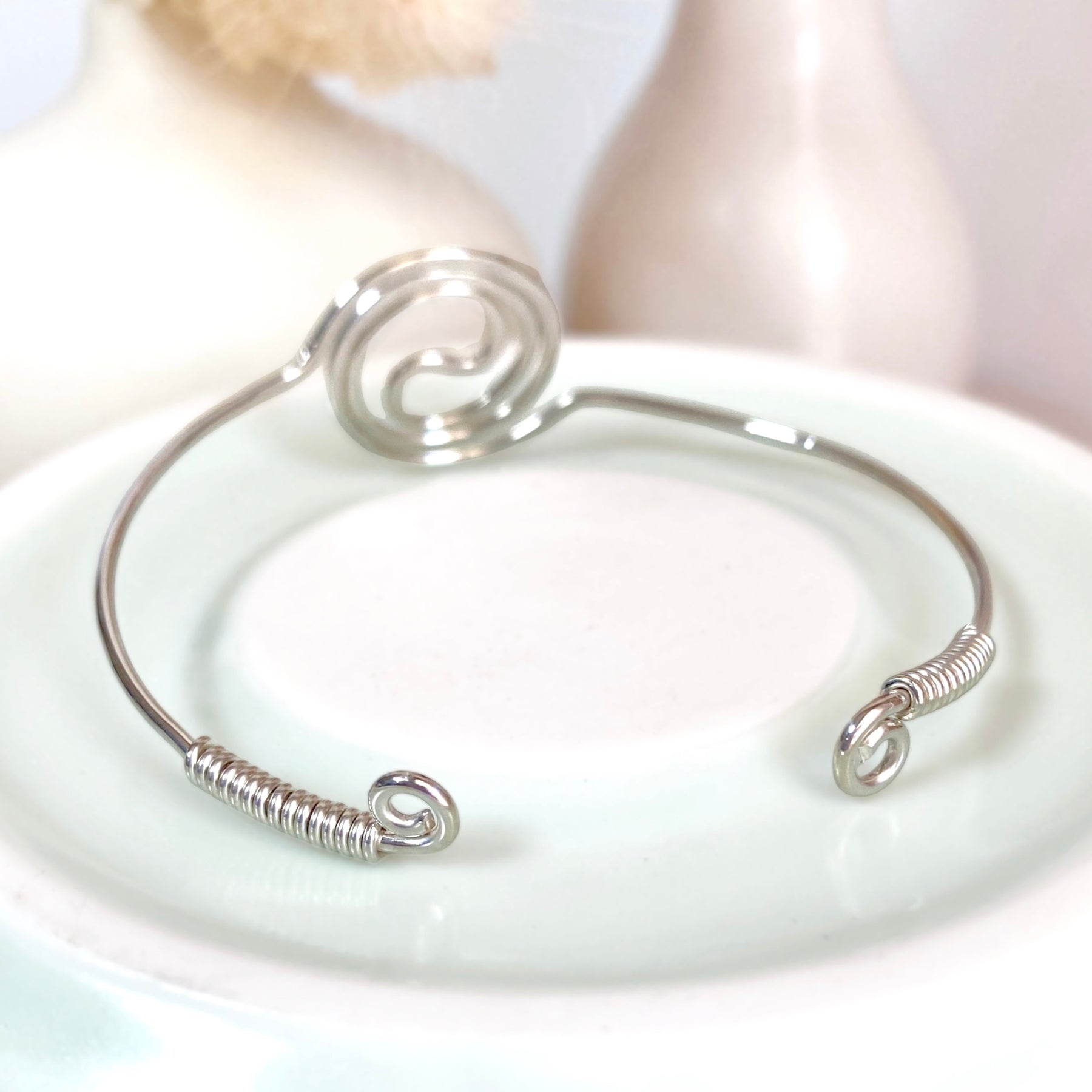 Yin & Yang spiralling silver cuff bracelet | Sterling Silver