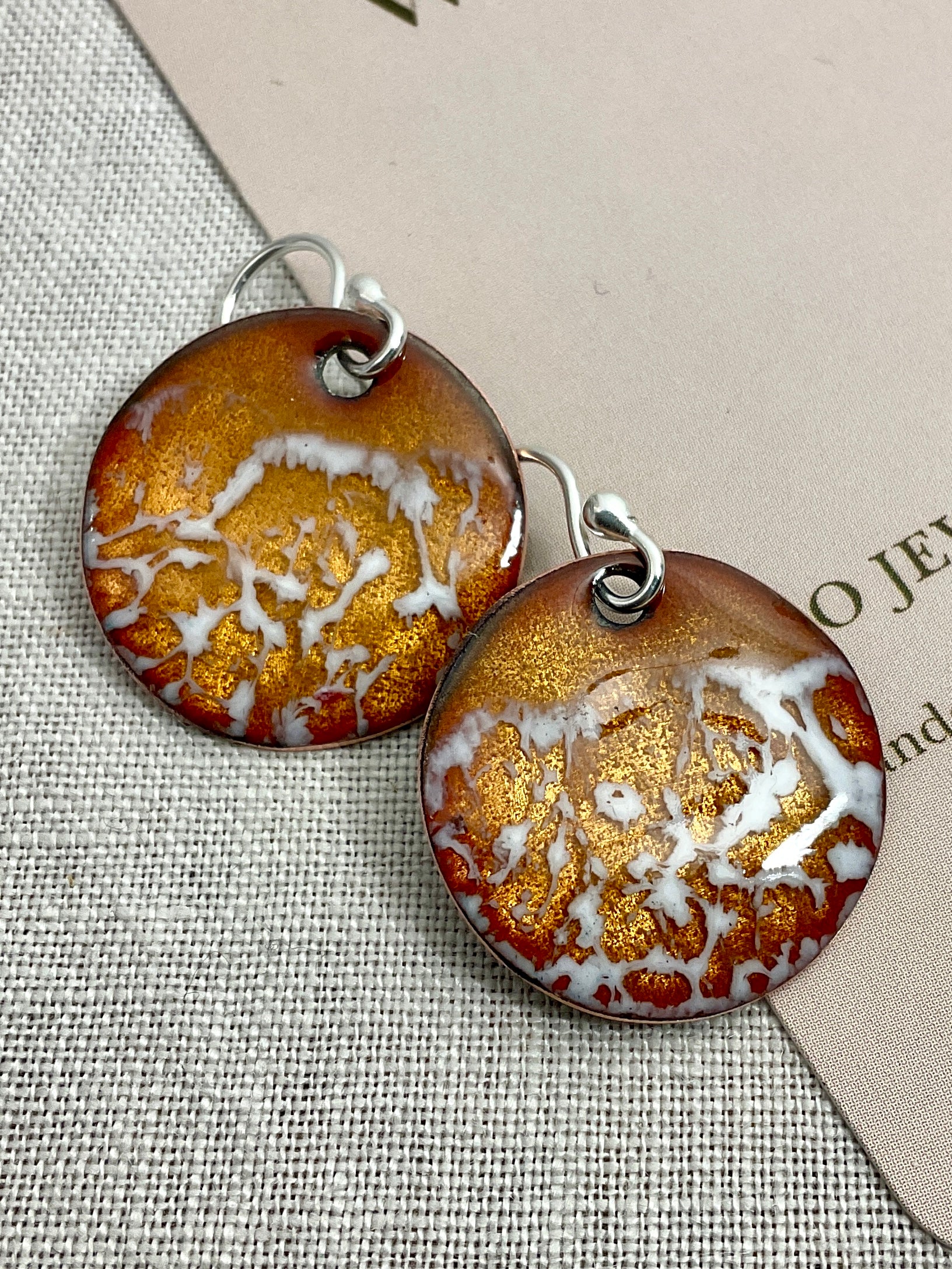 Gold with white. Enamel earrings.