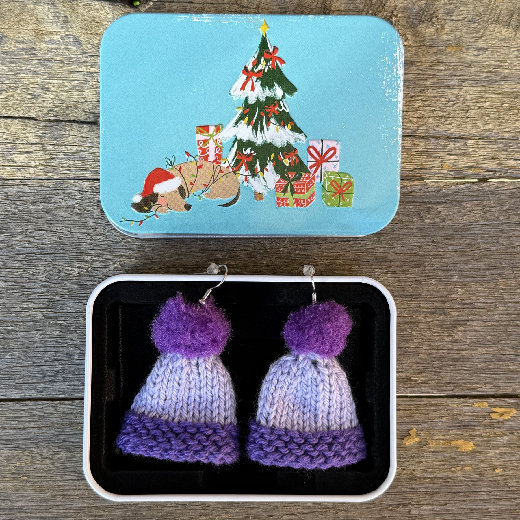 Christmas Beanie Earrings, Hand Knitted Mini Beanies