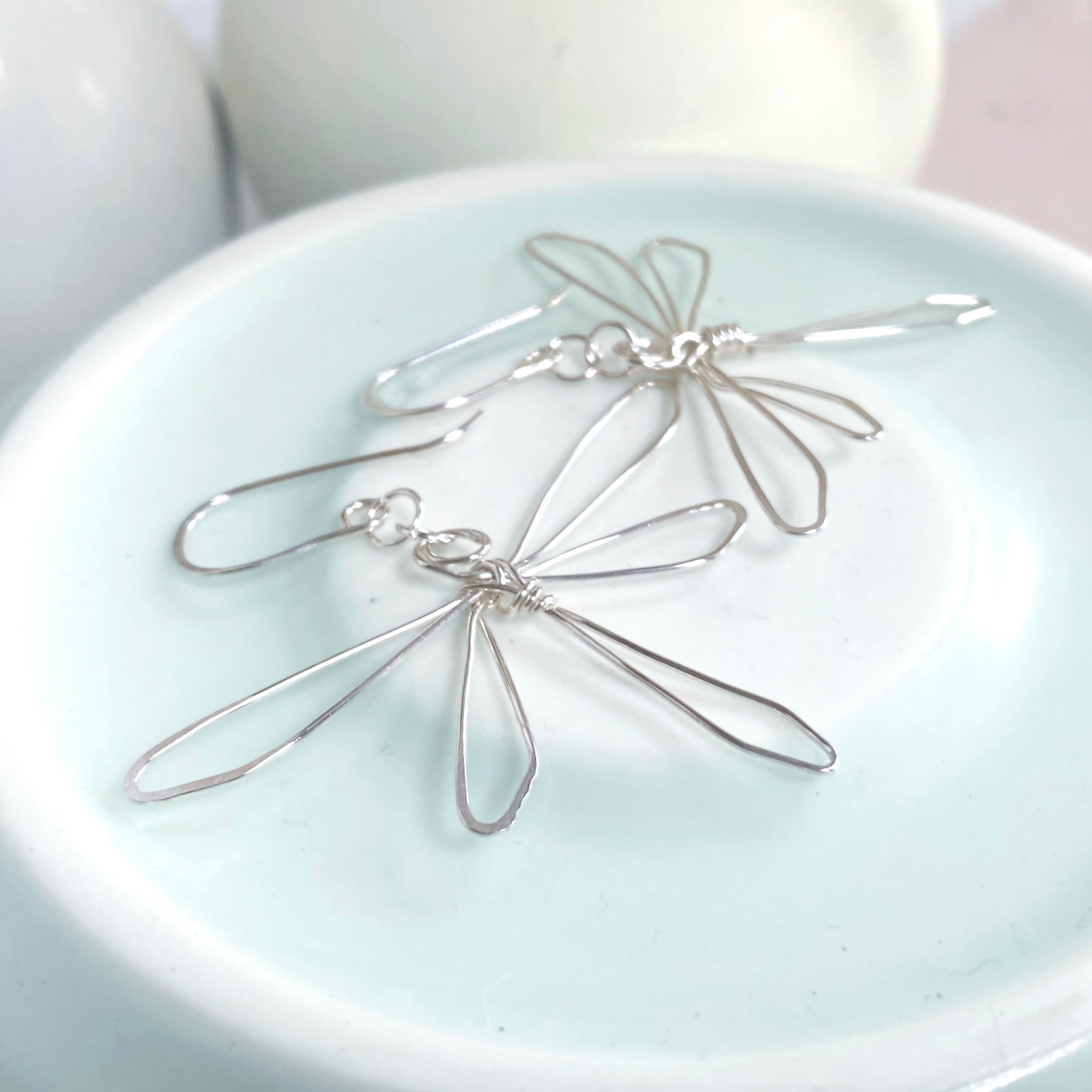 Dragonfly dangle earrings | Sterling silver wire | Whimsical jewellery