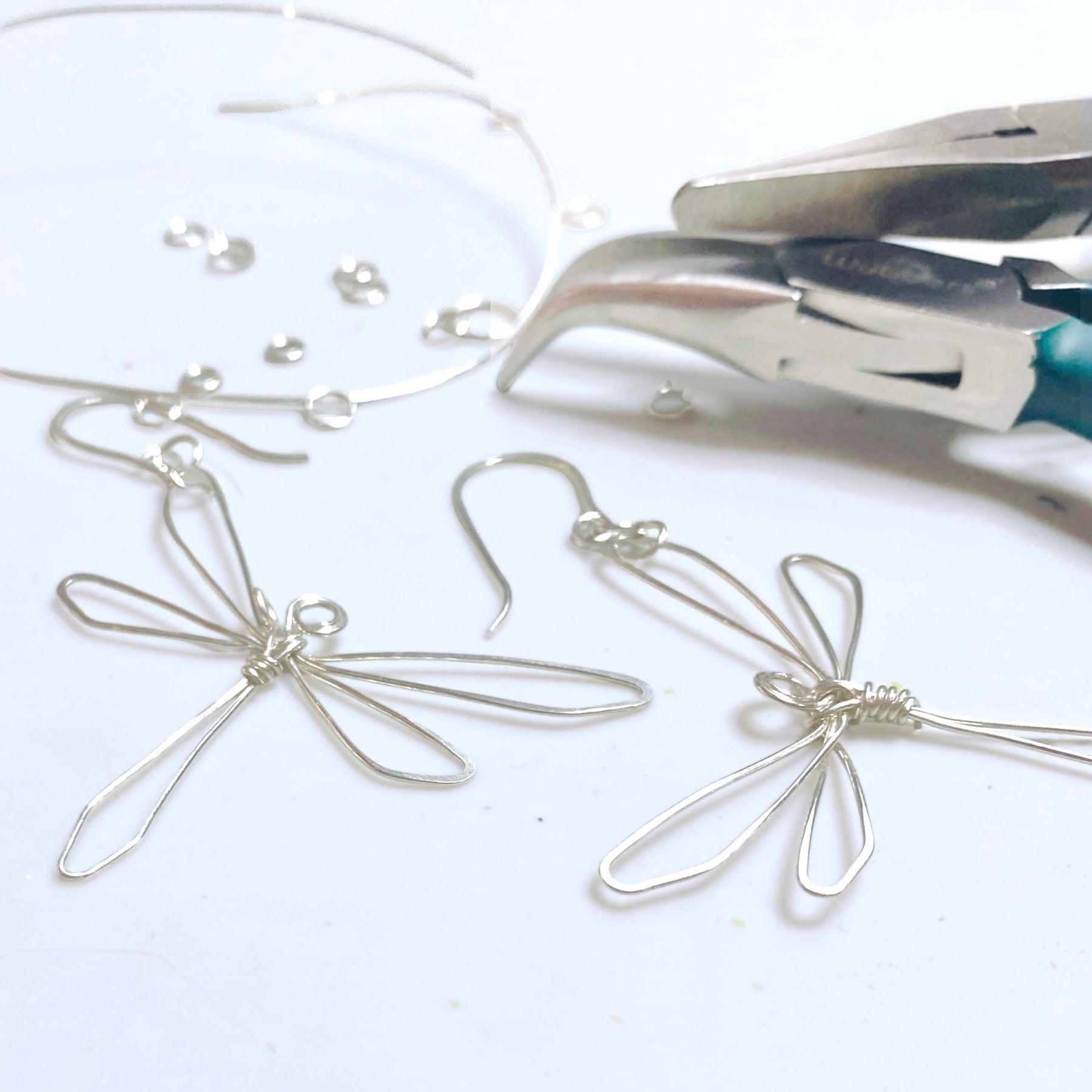 Dragonfly dangle earrings | Sterling silver wire | Whimsical jewellery