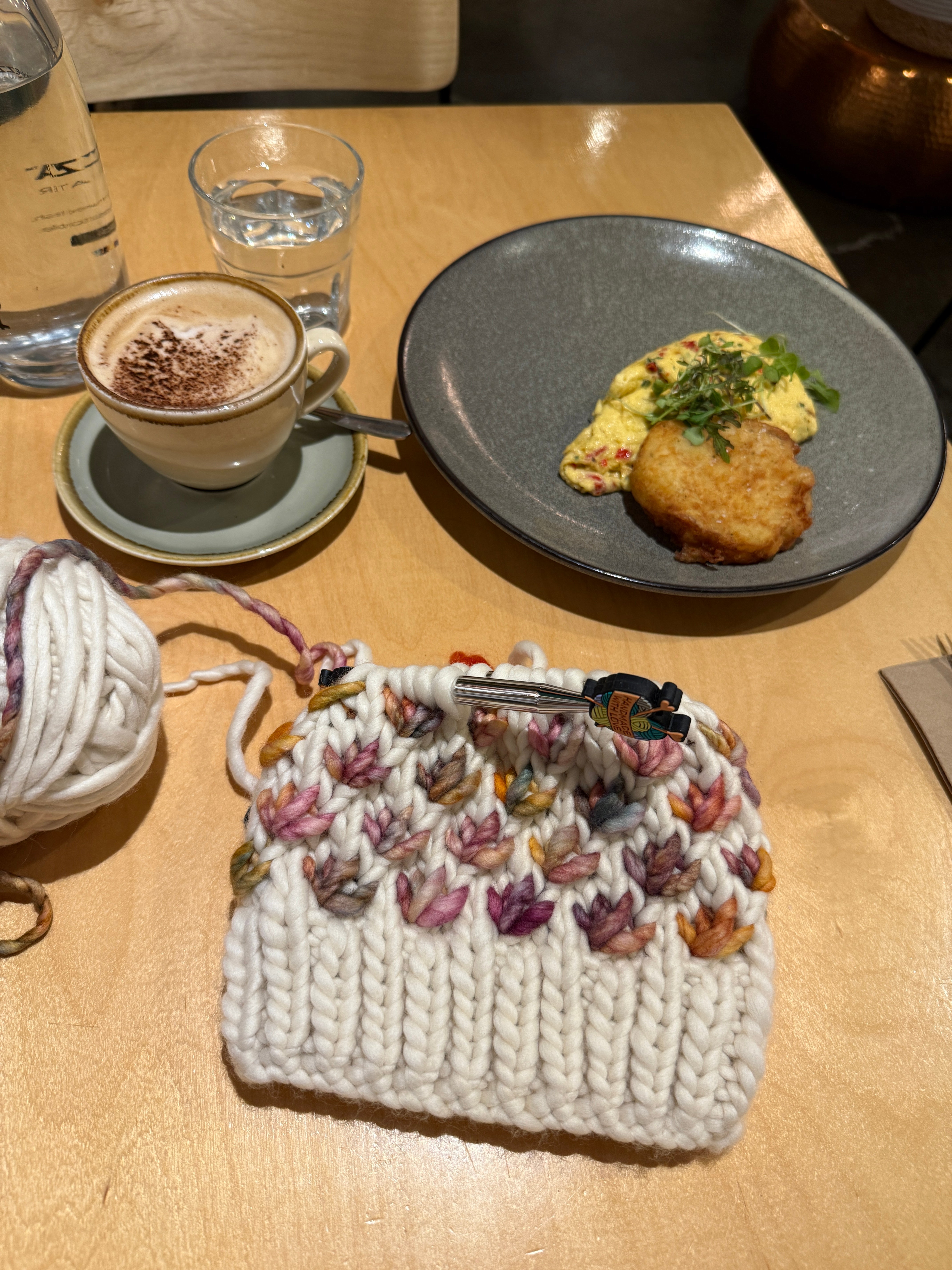 Hand knitted luxurious merino beanie, ladies cream beanie with pompom