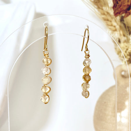 Natural citrine beaded dangle earrings | 14k gold-filled | November birthstone gift