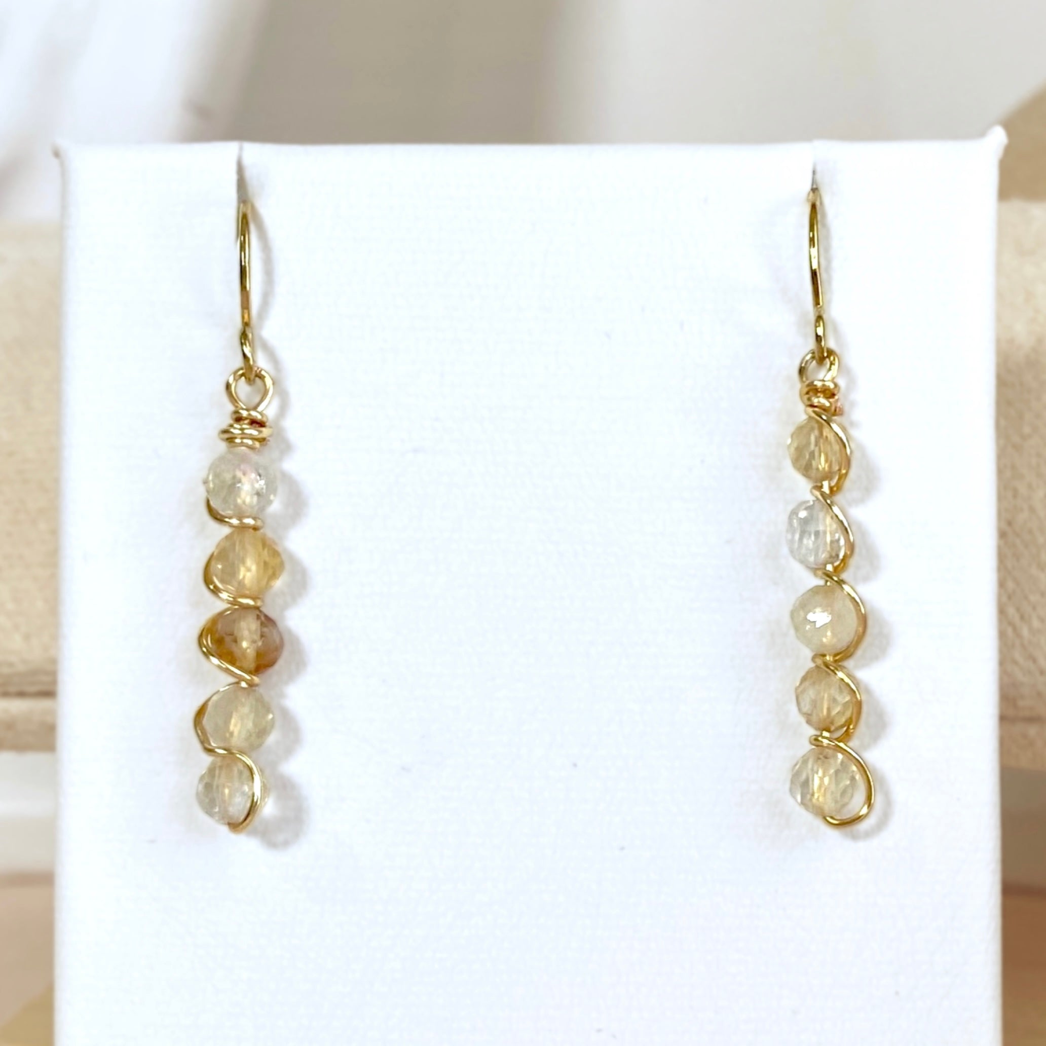 Natural citrine beaded dangle earrings | 14k gold-filled | November birthstone gift