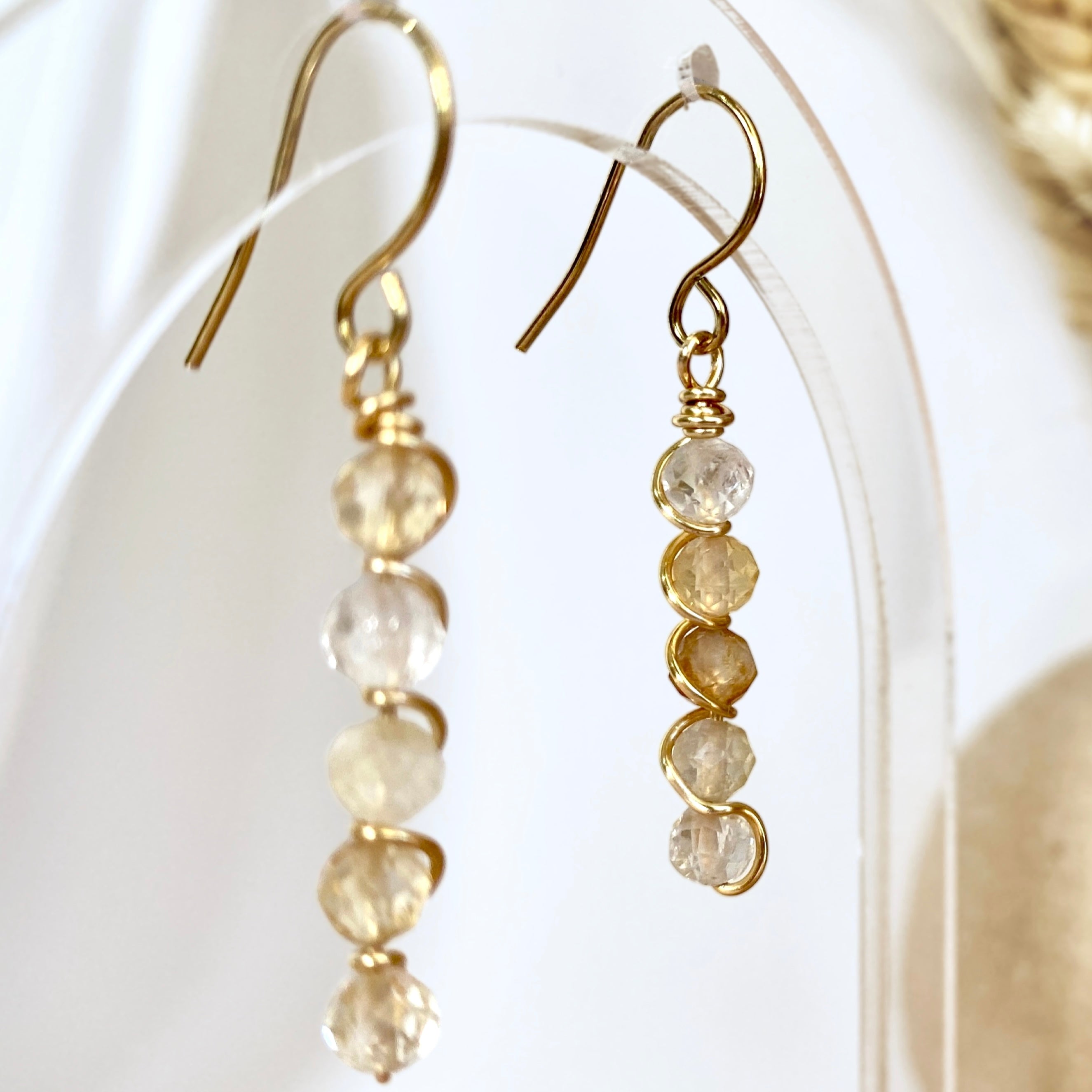 Natural citrine beaded dangle earrings | 14k gold-filled | November birthstone gift