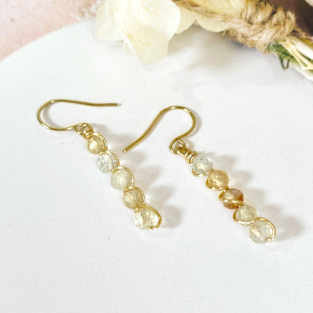 Natural citrine beaded dangle earrings | 14k gold-filled | November birthstone gift