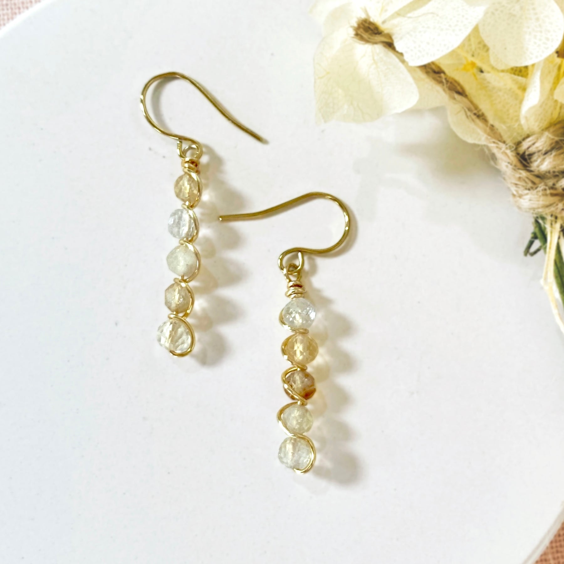 Natural citrine beaded dangle earrings | 14k gold-filled | November birthstone gift