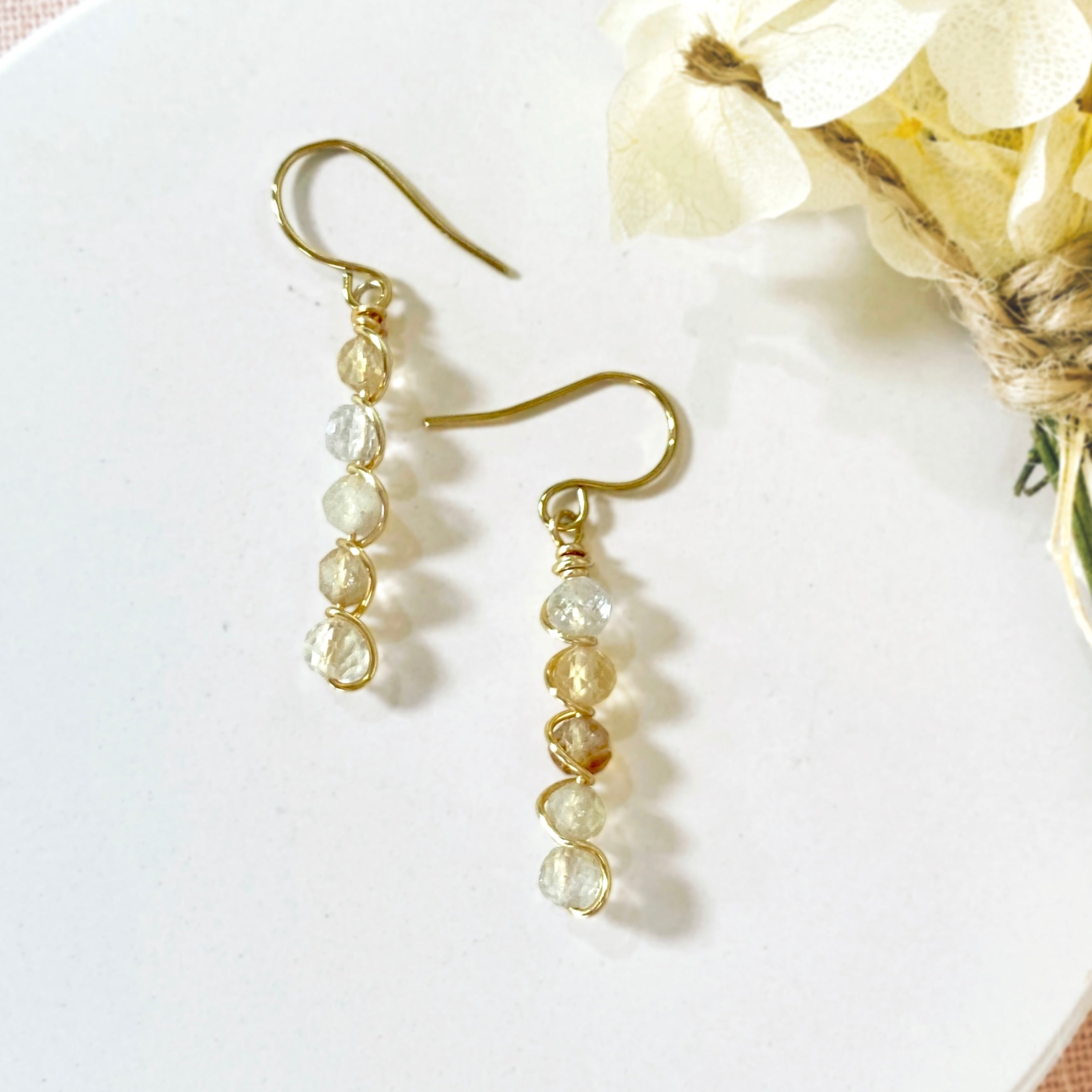 Natural citrine beaded dangle earrings | 14k gold-filled | November birthstone gift