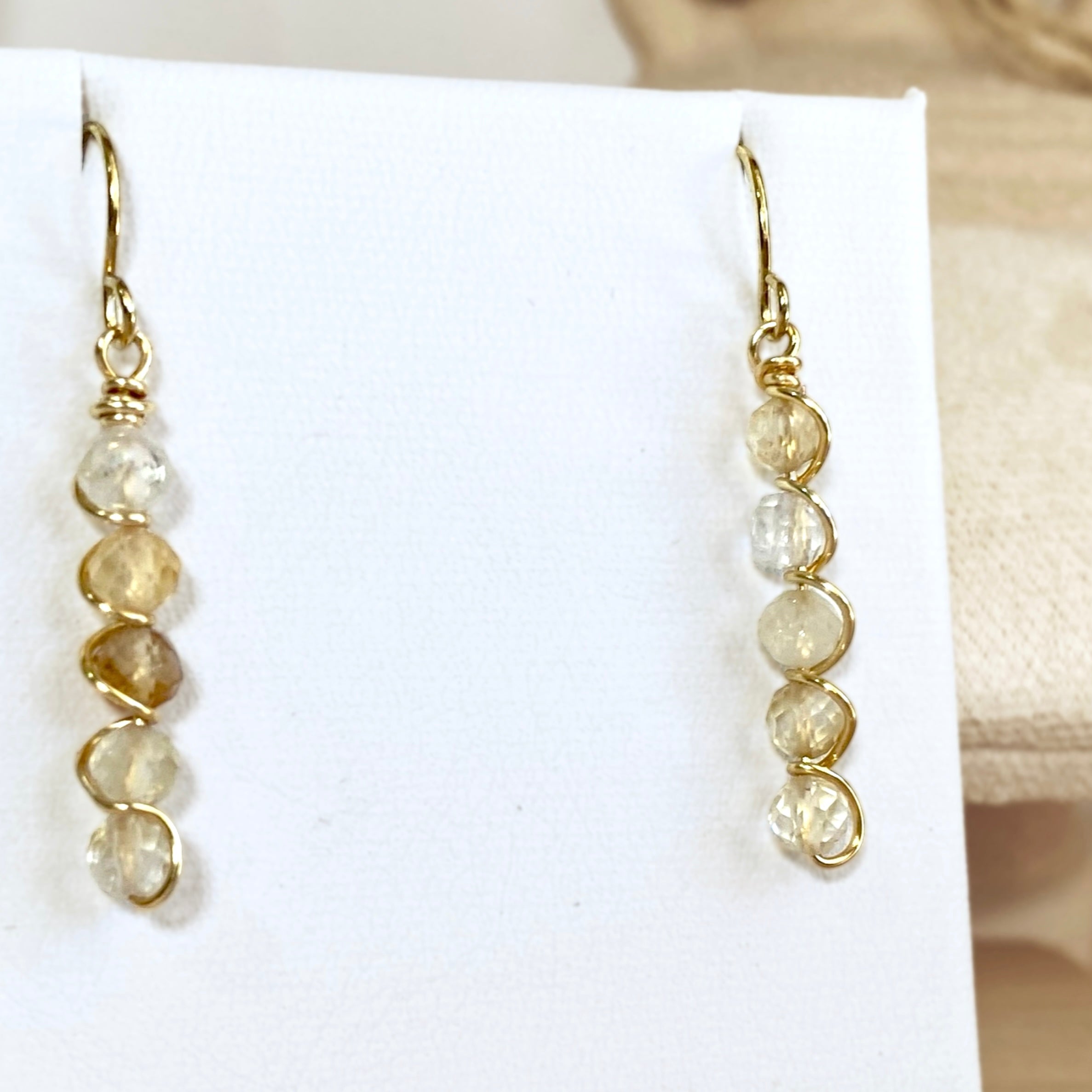 Natural citrine beaded dangle earrings | 14k gold-filled | November birthstone gift
