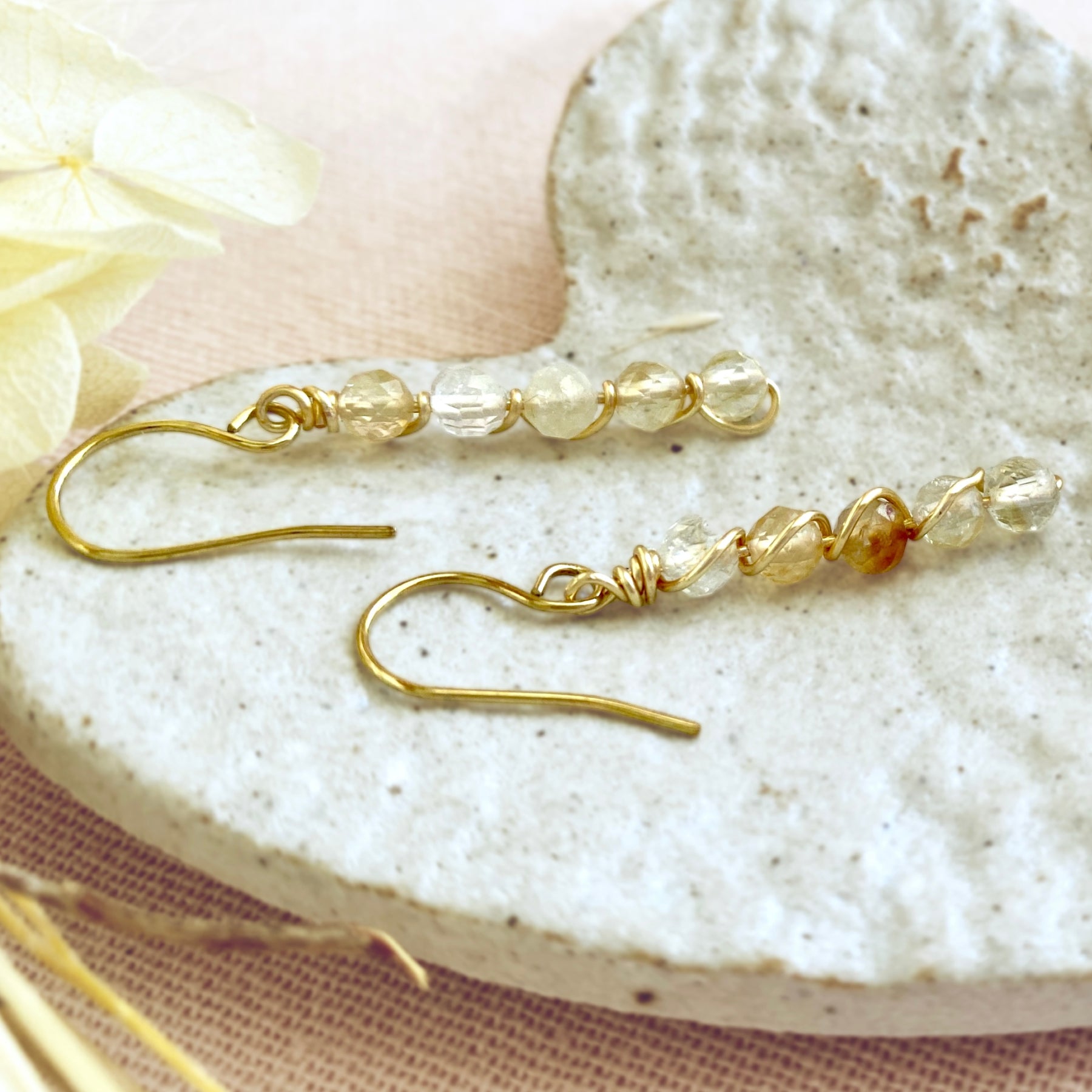 Natural citrine beaded dangle earrings | 14k gold-filled | November birthstone gift