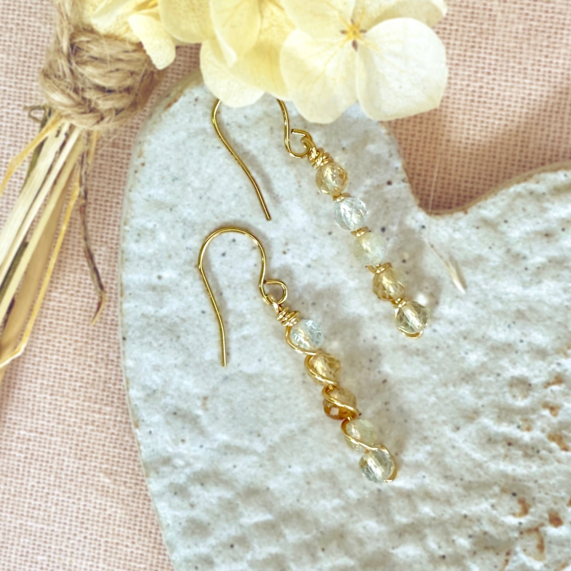Natural citrine beaded dangle earrings | 14k gold-filled | November birthstone gift