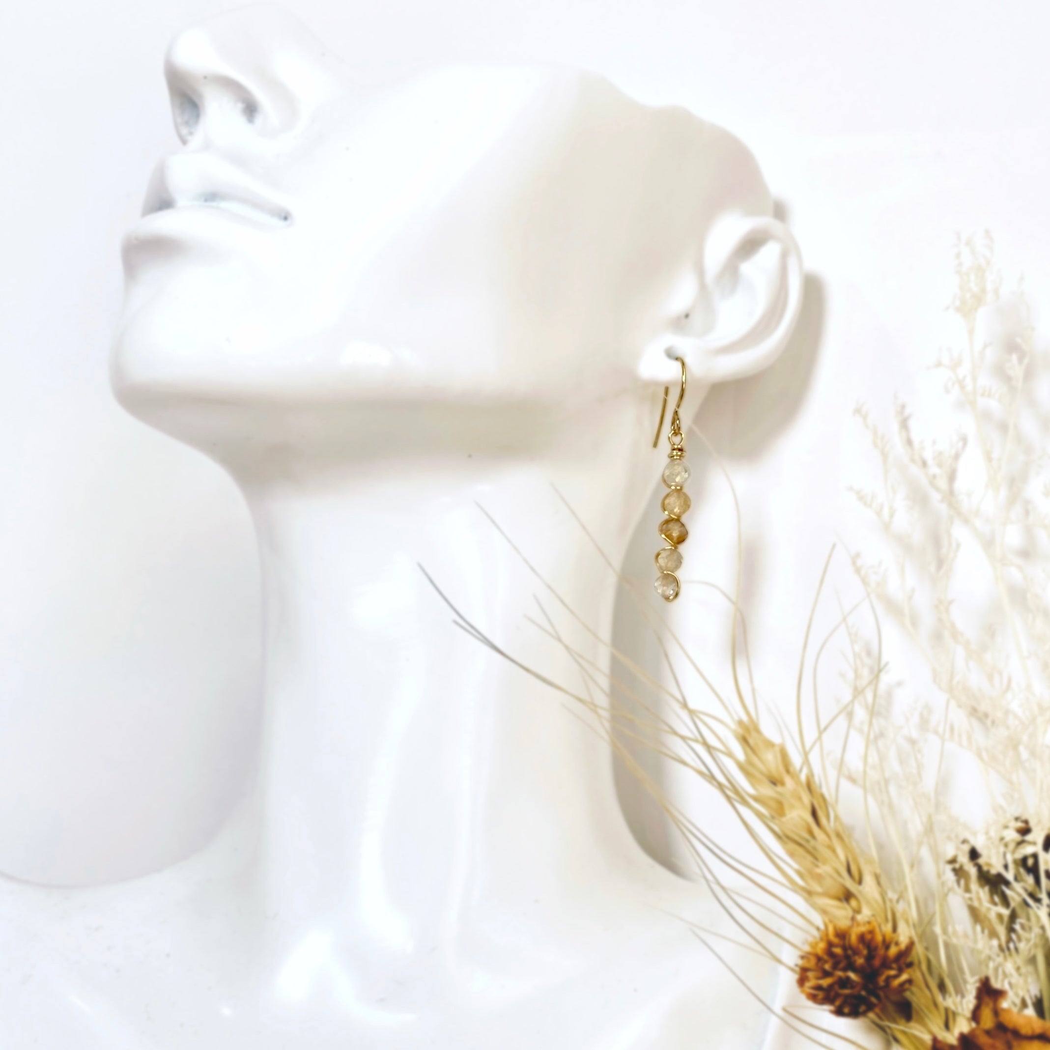 Natural citrine beaded dangle earrings | 14k gold-filled | November birthstone gift