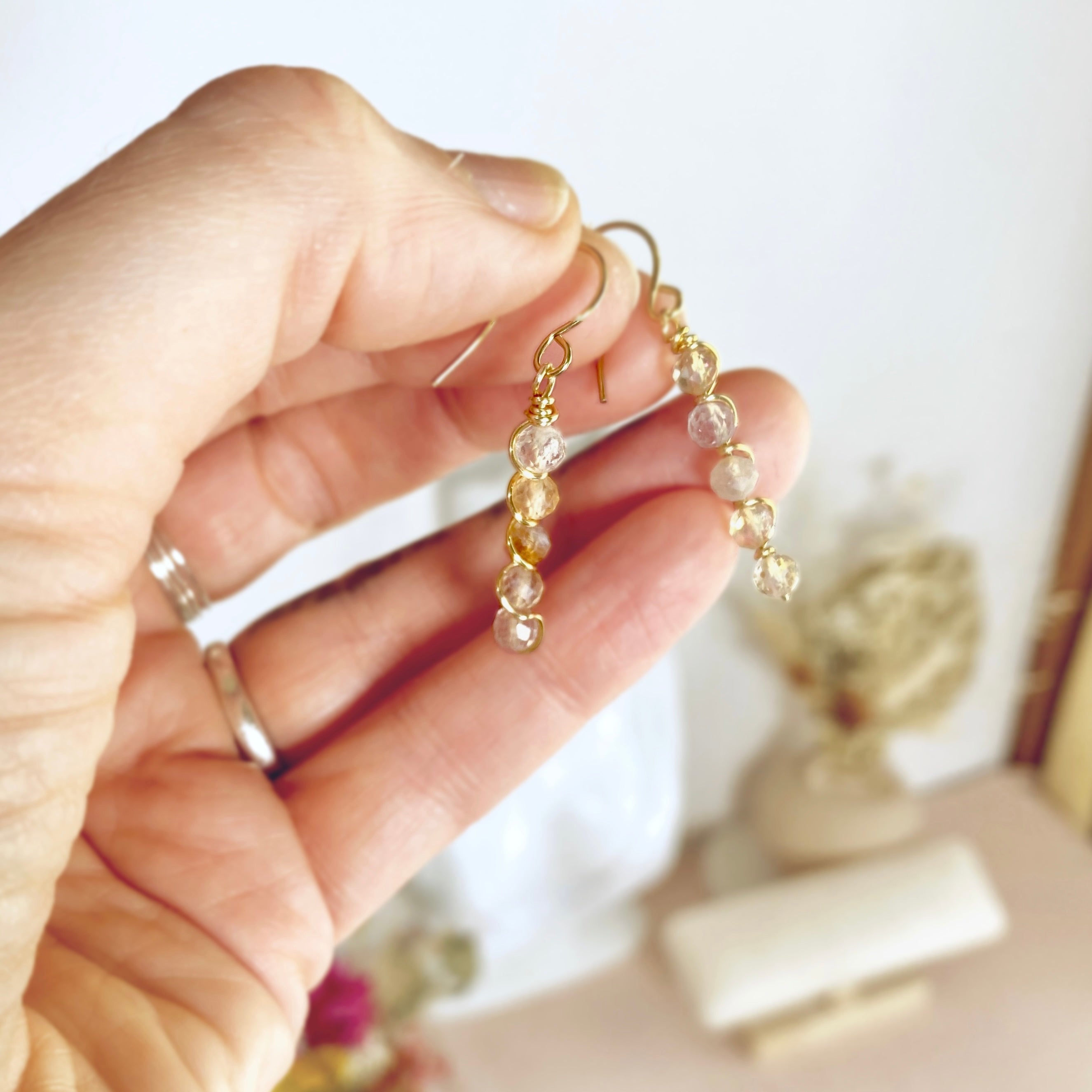 Natural citrine beaded dangle earrings | 14k gold-filled | November birthstone gift