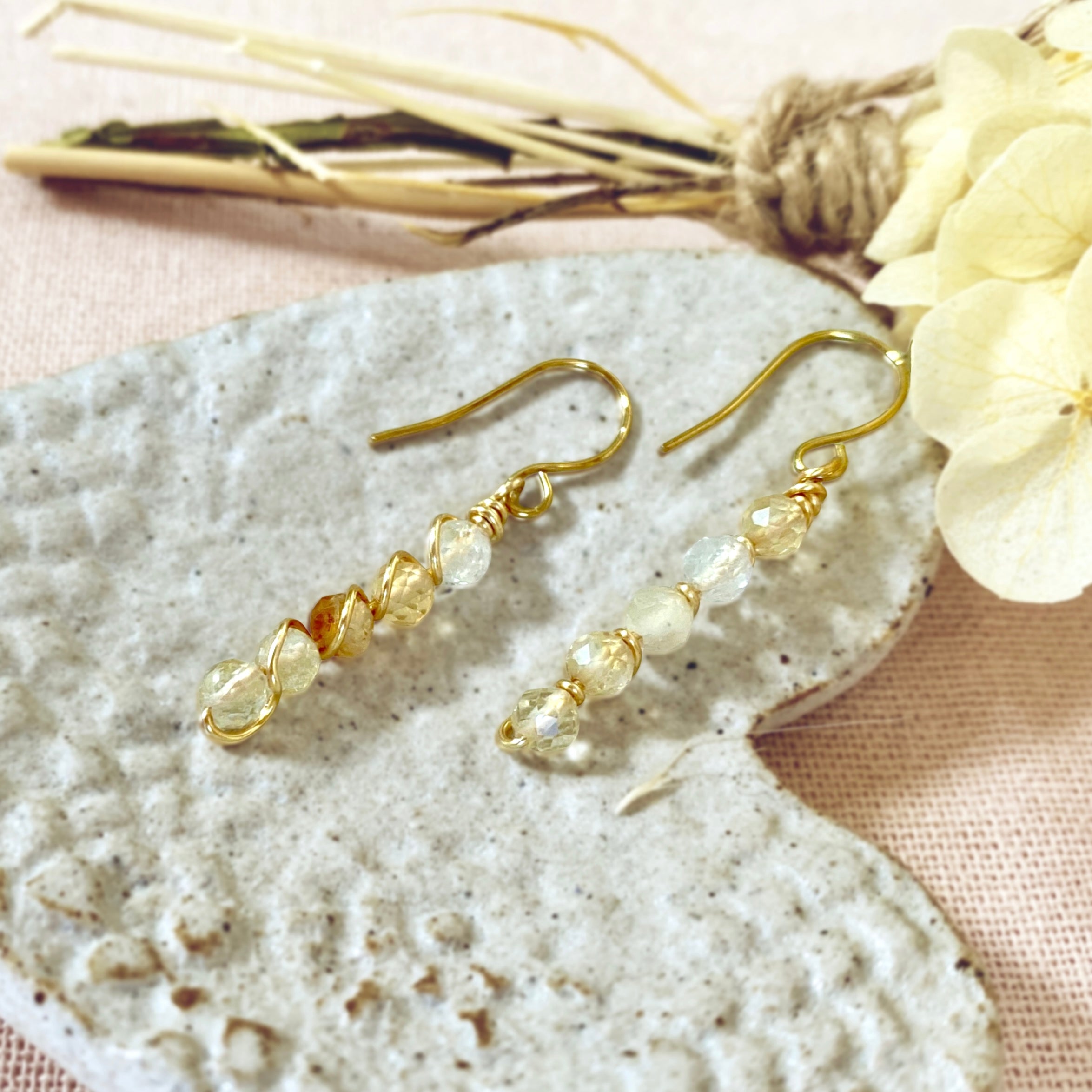 Natural citrine beaded dangle earrings | 14k gold-filled | November birthstone gift