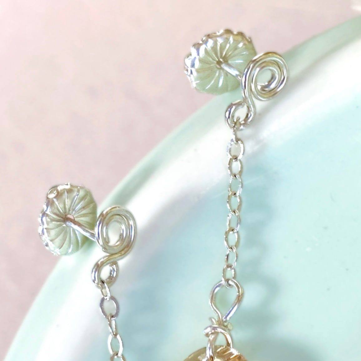 Topaz crystal dangle earrings | Sterling silver | Stud with chain | November birthstone gift