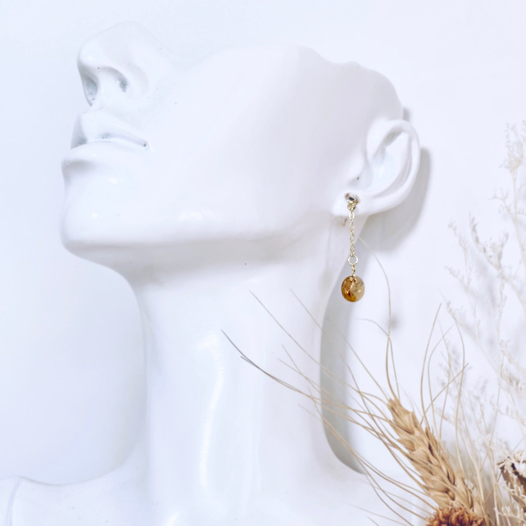 Light Rose crystal dangle earrings | Sterling silver | Stud with chain | Libra birthstone gift