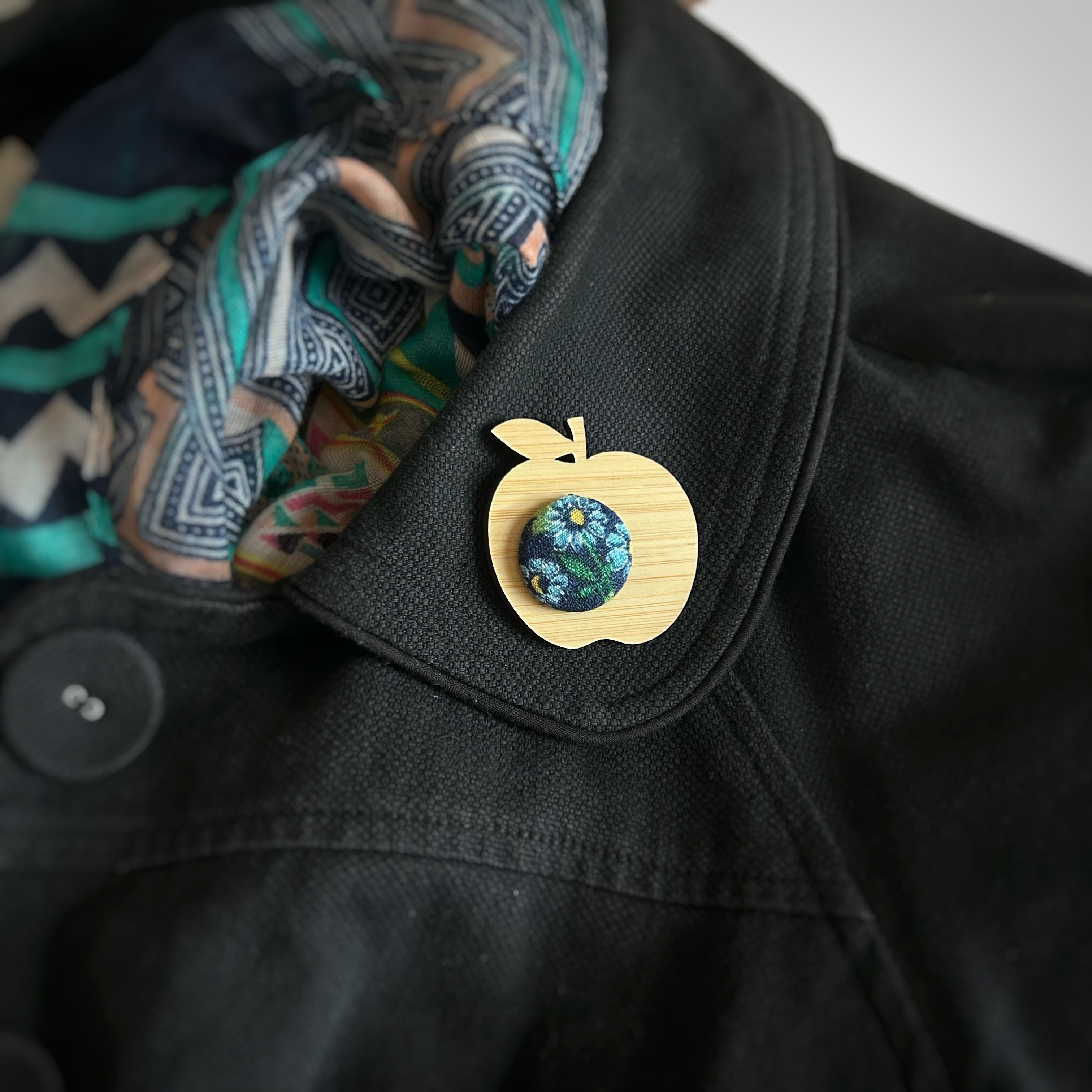 Apple for the Teacher Brooch - Blue Florals