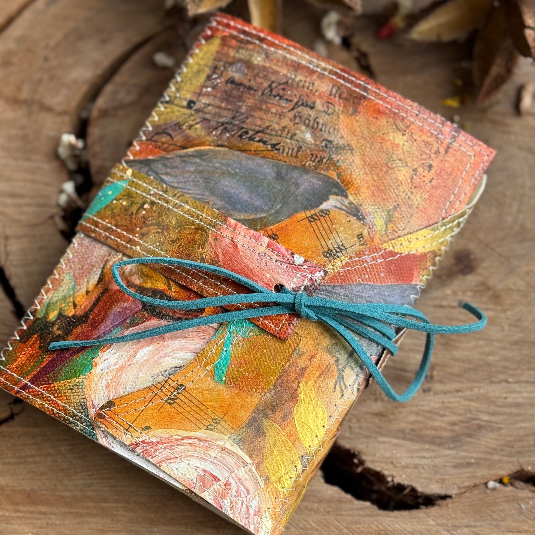 A6 Meraki Upcycled Canvas Journal Golden Ravens