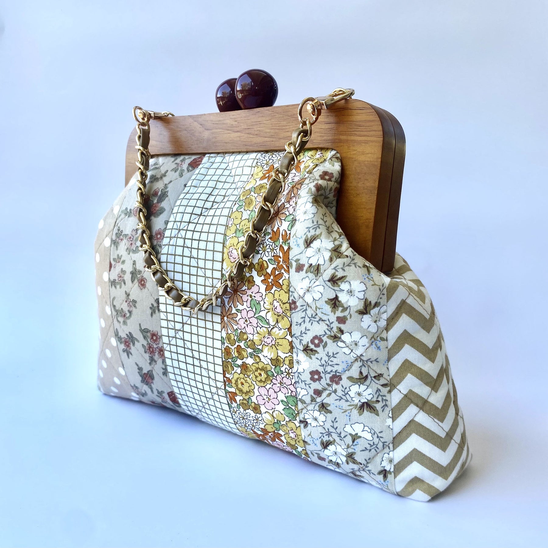 Clutch purse / handbag with timber frame - colours of nature