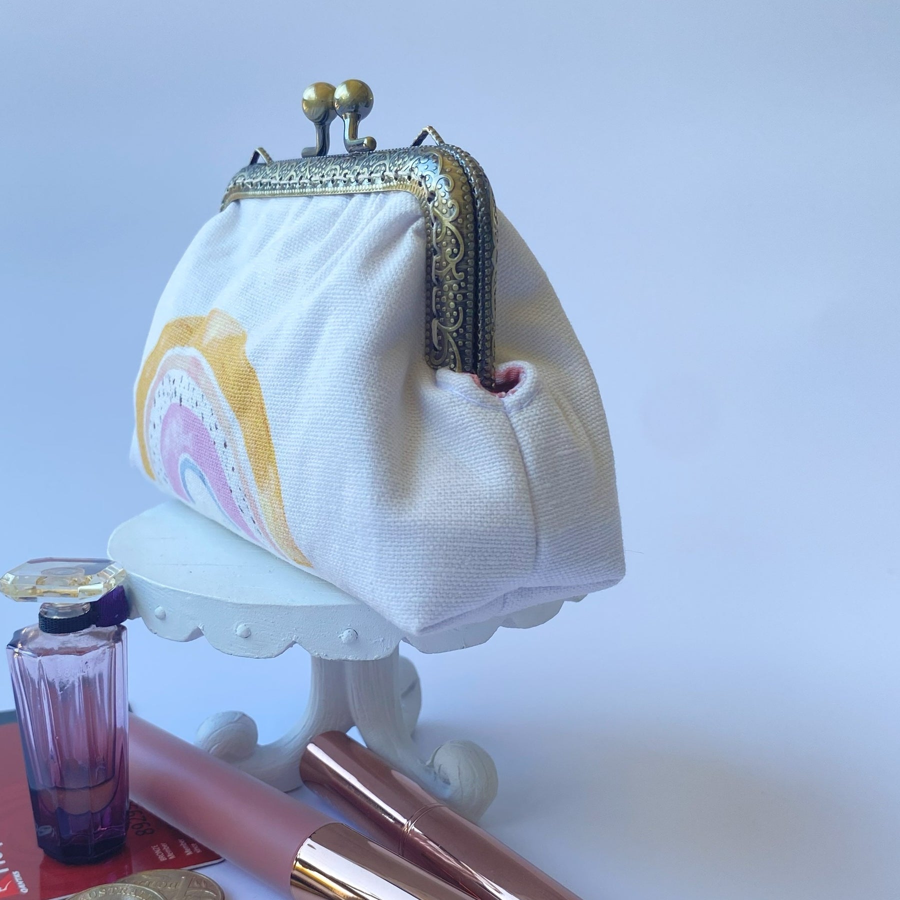 Small coin or cosmetic purse - pastel rainbows