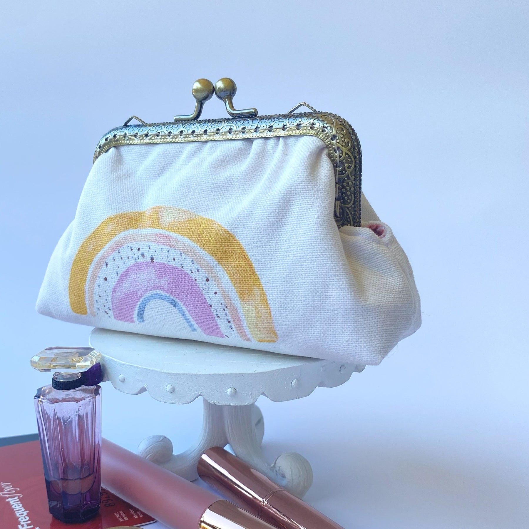 Small coin or cosmetic purse - pastel rainbows