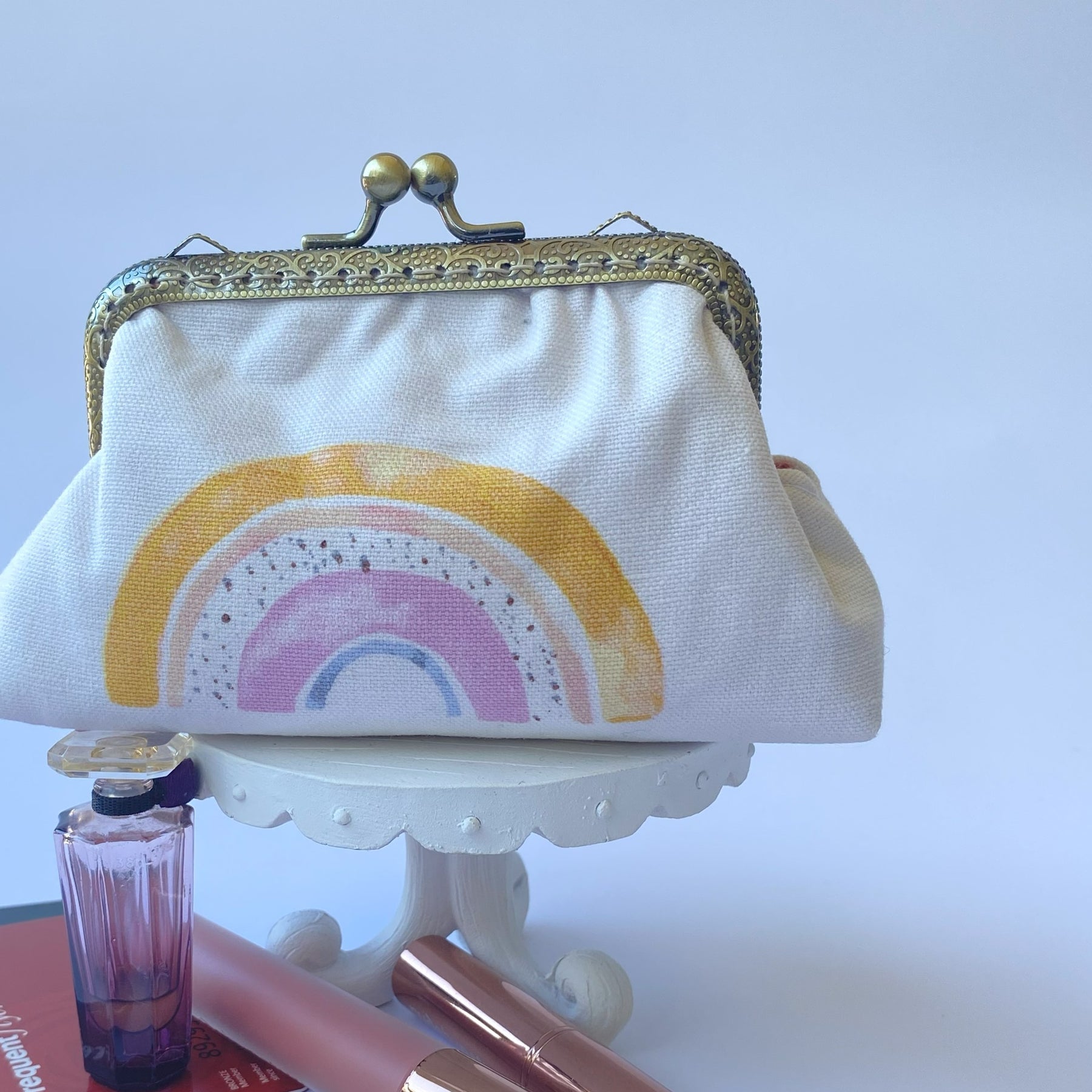 Small coin or cosmetic purse - pastel rainbows
